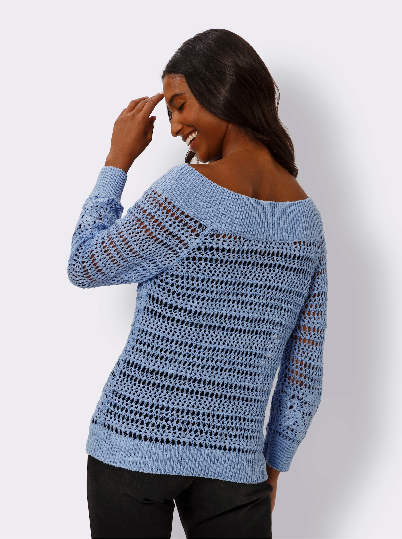 heine Ajourpullover mit Carmen-Ausschnitt - hellblau