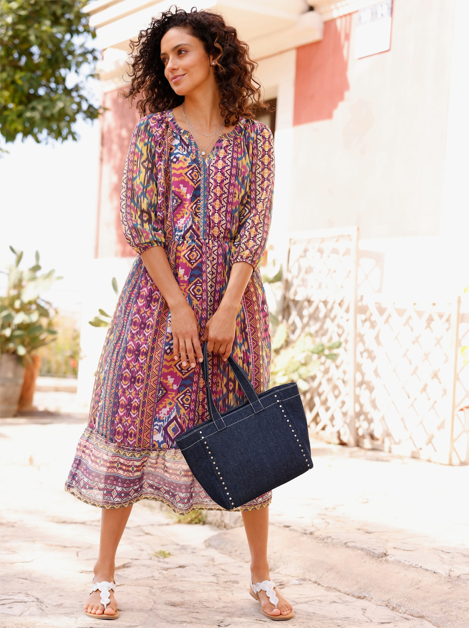 Jurk met print en etnopatroon - heide geprint