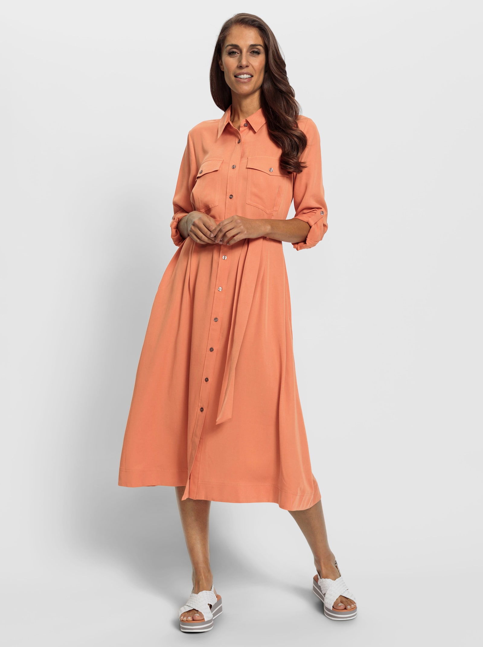 heine Webkleid mit ausgestelltem Rockteil - papaya