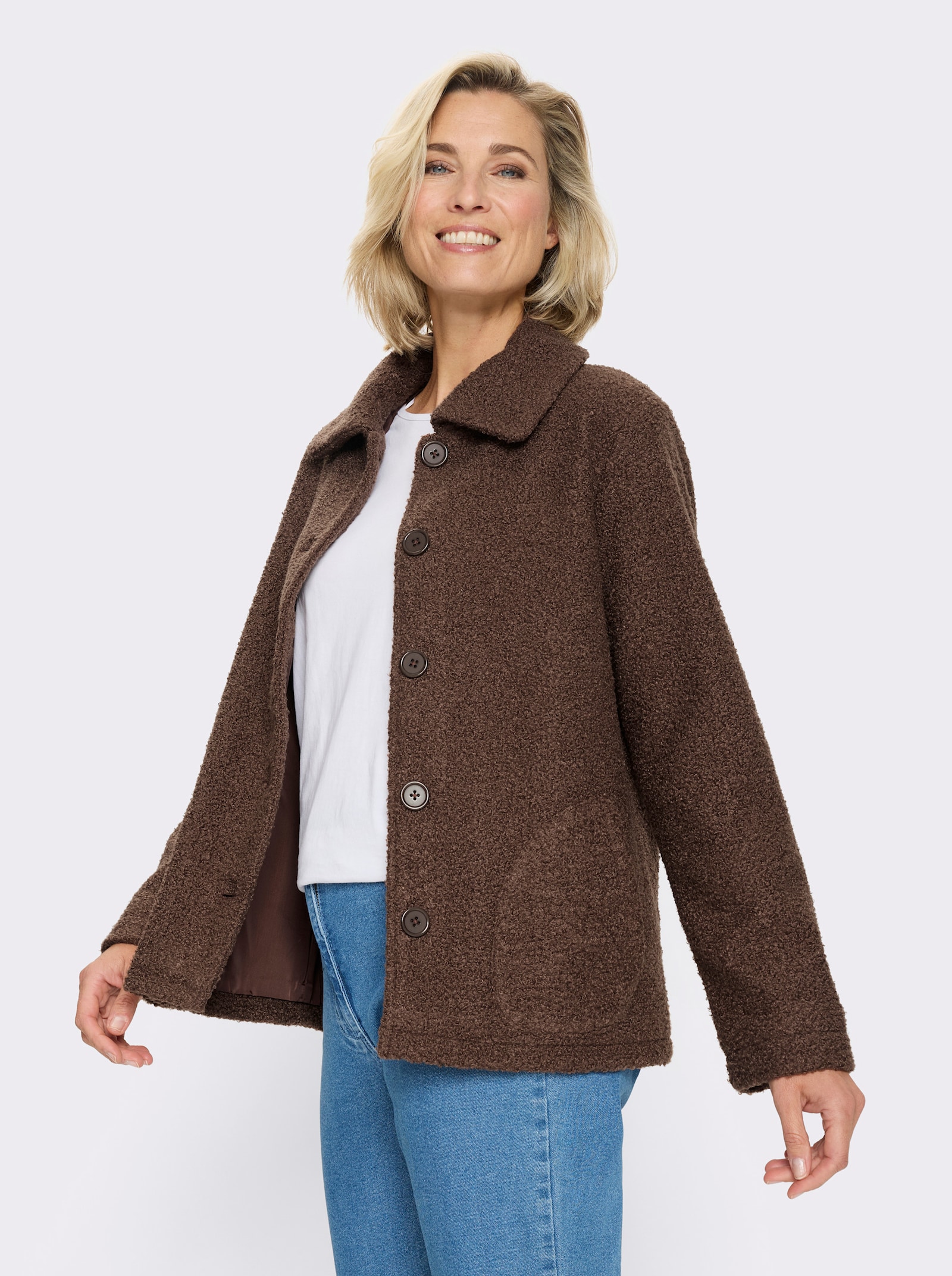 Boucléjack voor normale wintertemperaturen - chocolade