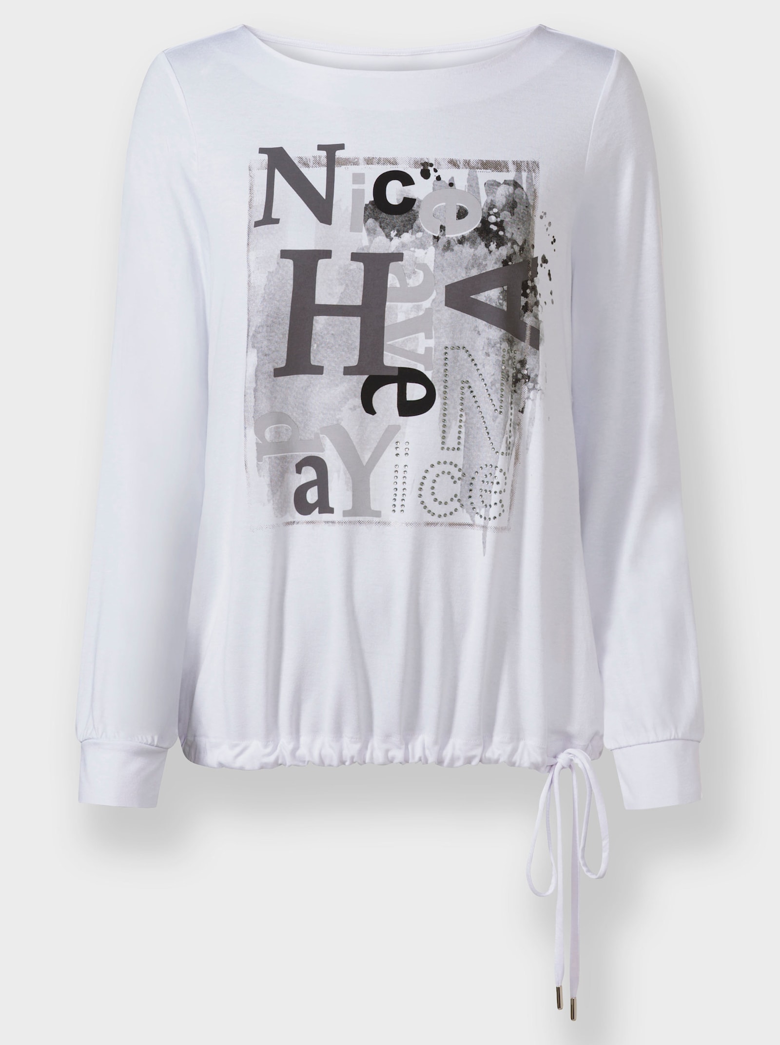 heine T-shirt à manches longues avec coulisse à l'ourlet - écru-gris clair imprimé