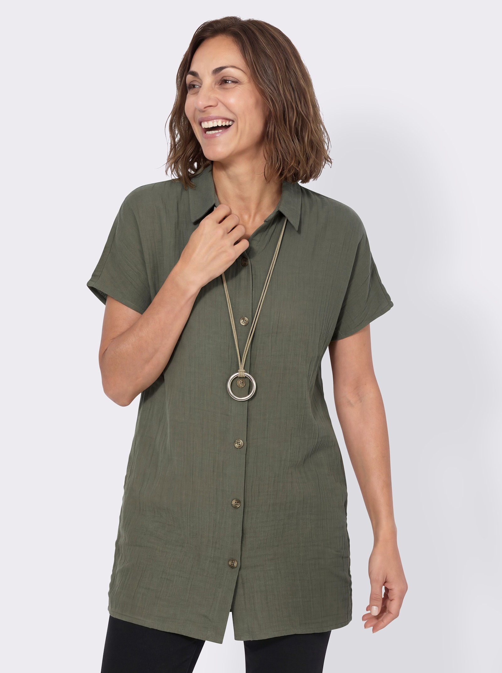 Longbluse mit Knopfleiste - khaki
