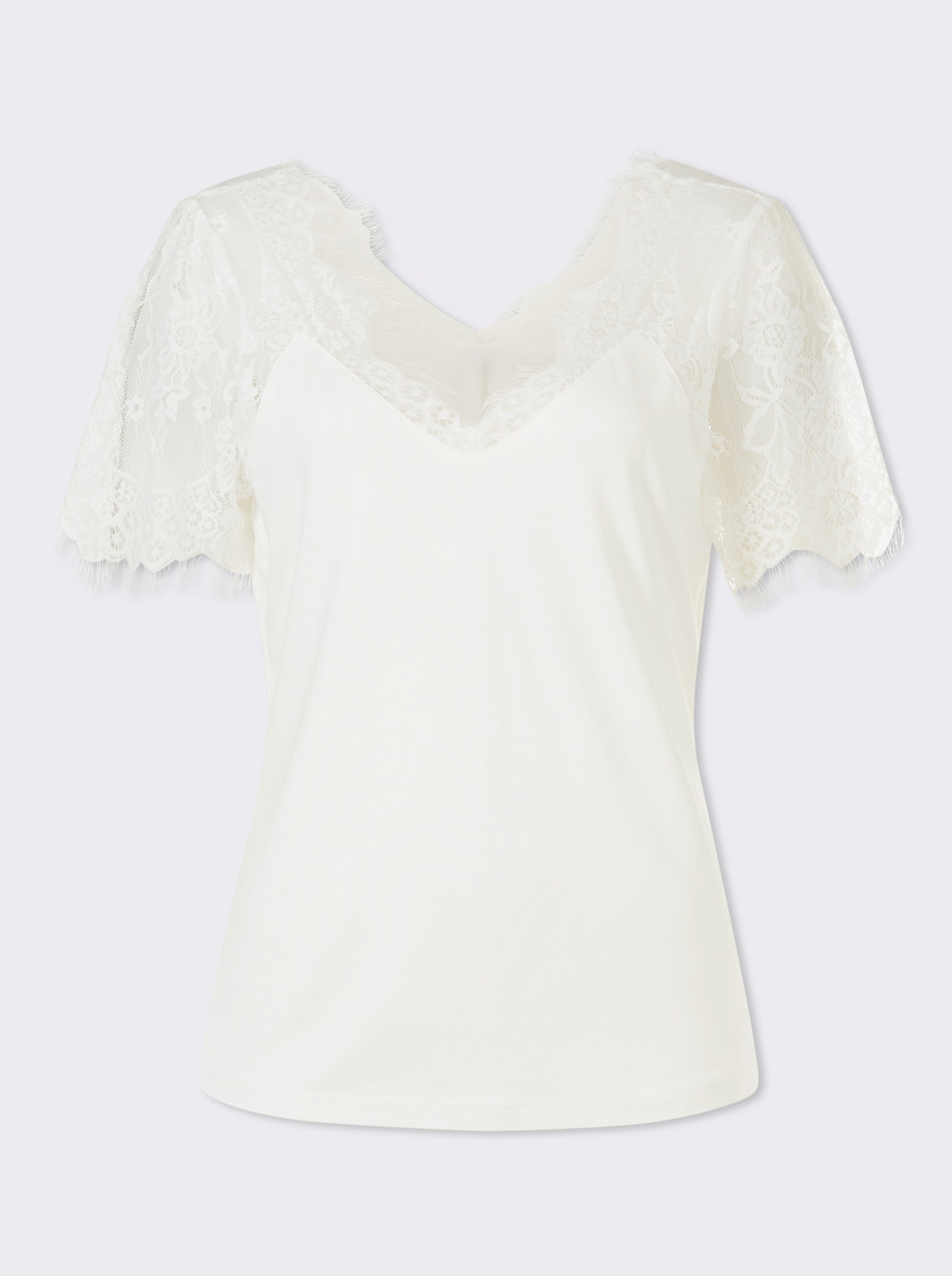 heine Kurzarmshirt mit transparenter Spitze - ecru