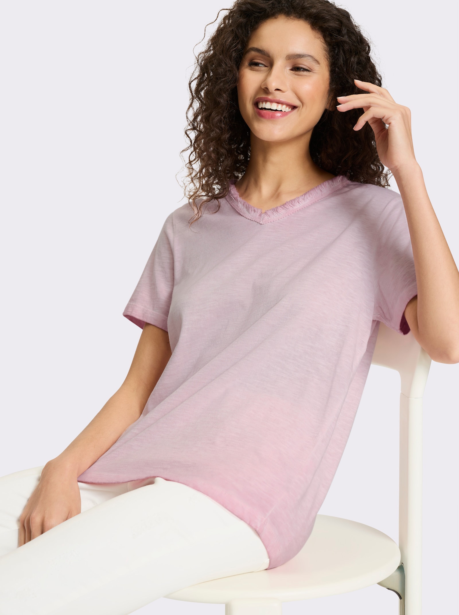 heine V-Shirt aus Flammgarn - rosenholz