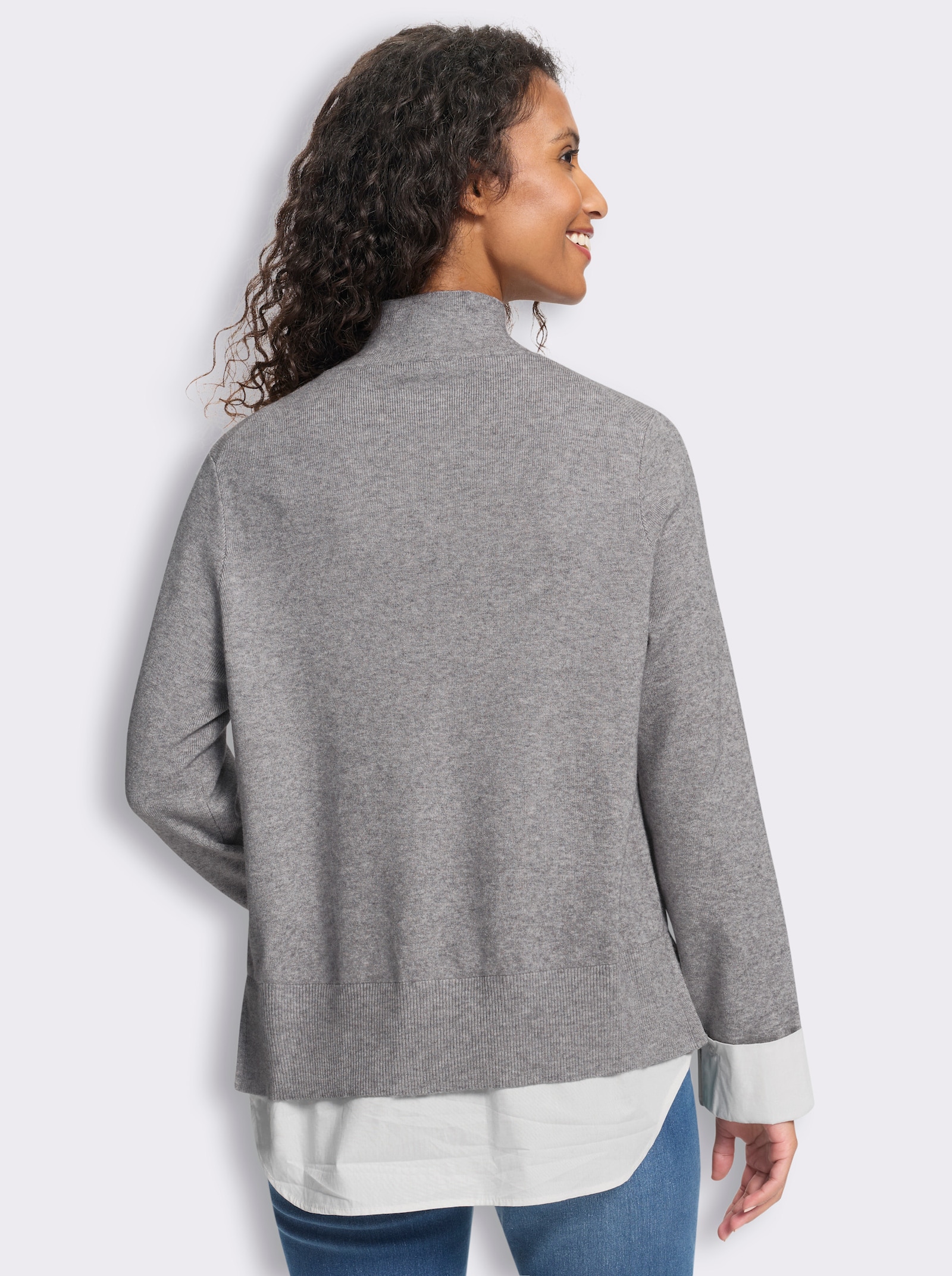heine Feinstrickpullover in 2-in-1-Optik - grau-meliert
