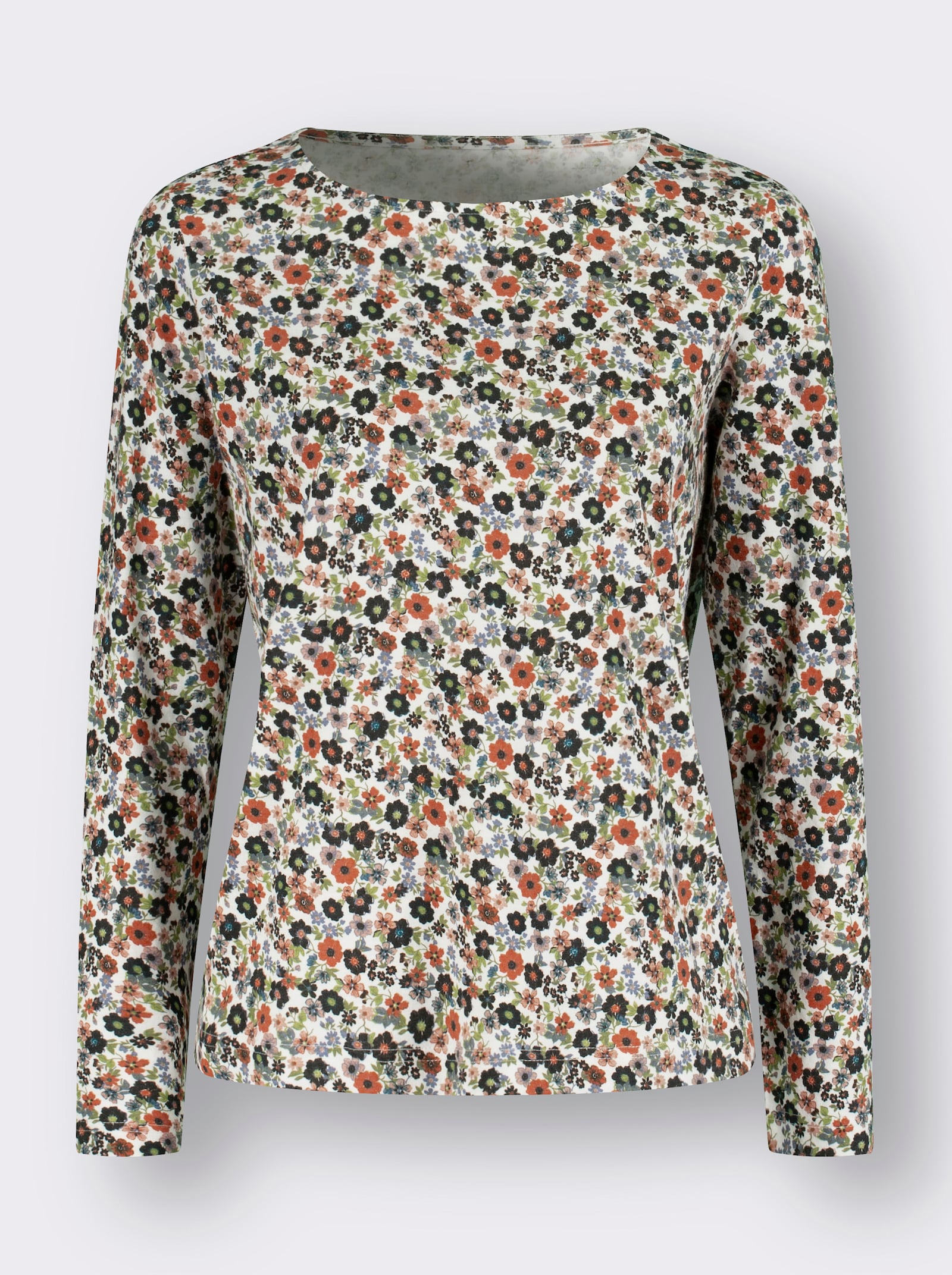 Shirt met lange mouwen in millefleurs-dessin - ecru/rozenhout gedessineerd