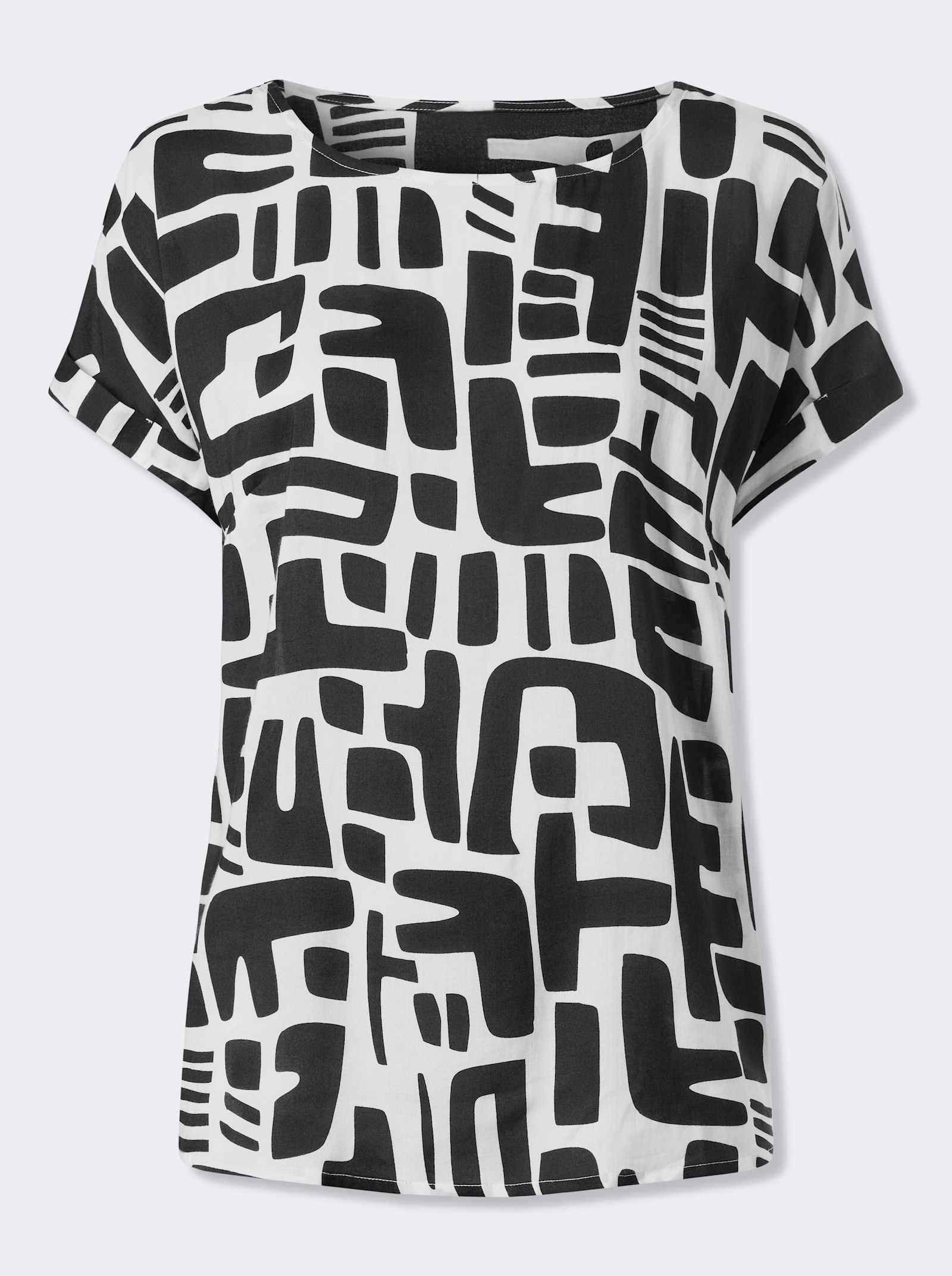 heine Kurzarmbluse mit - schwarz-ecru-bedruckt