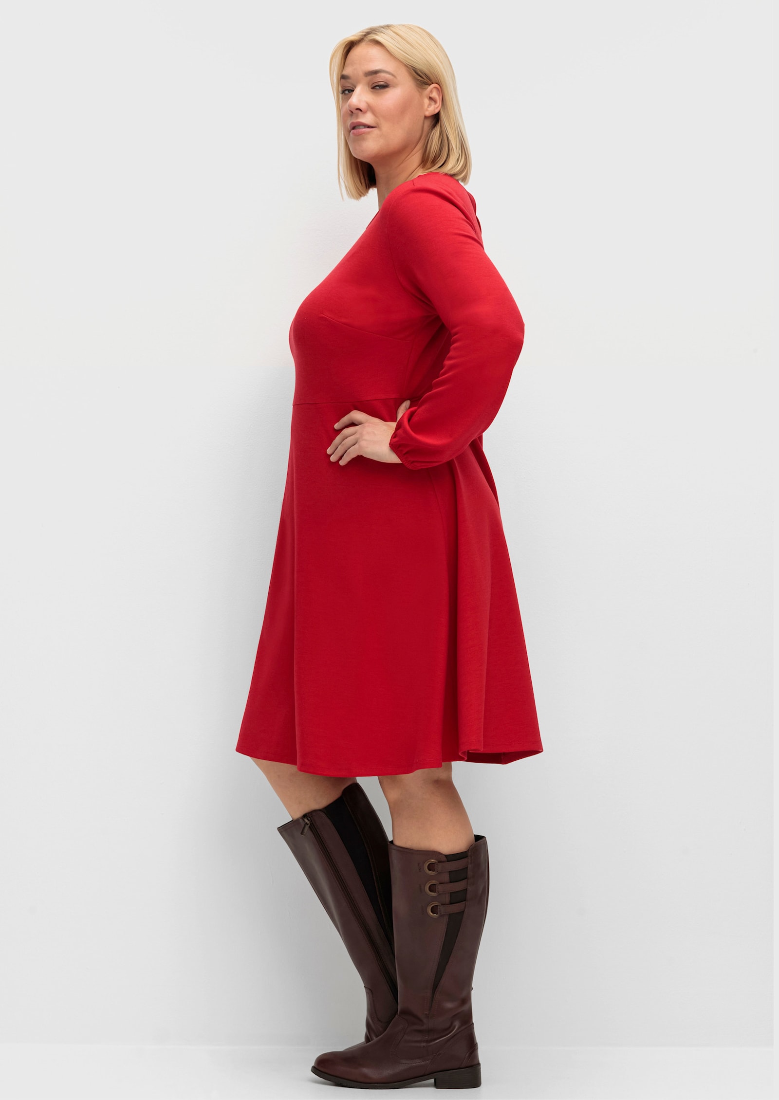 Jerseykleid mit elastischen Bündchen - rot