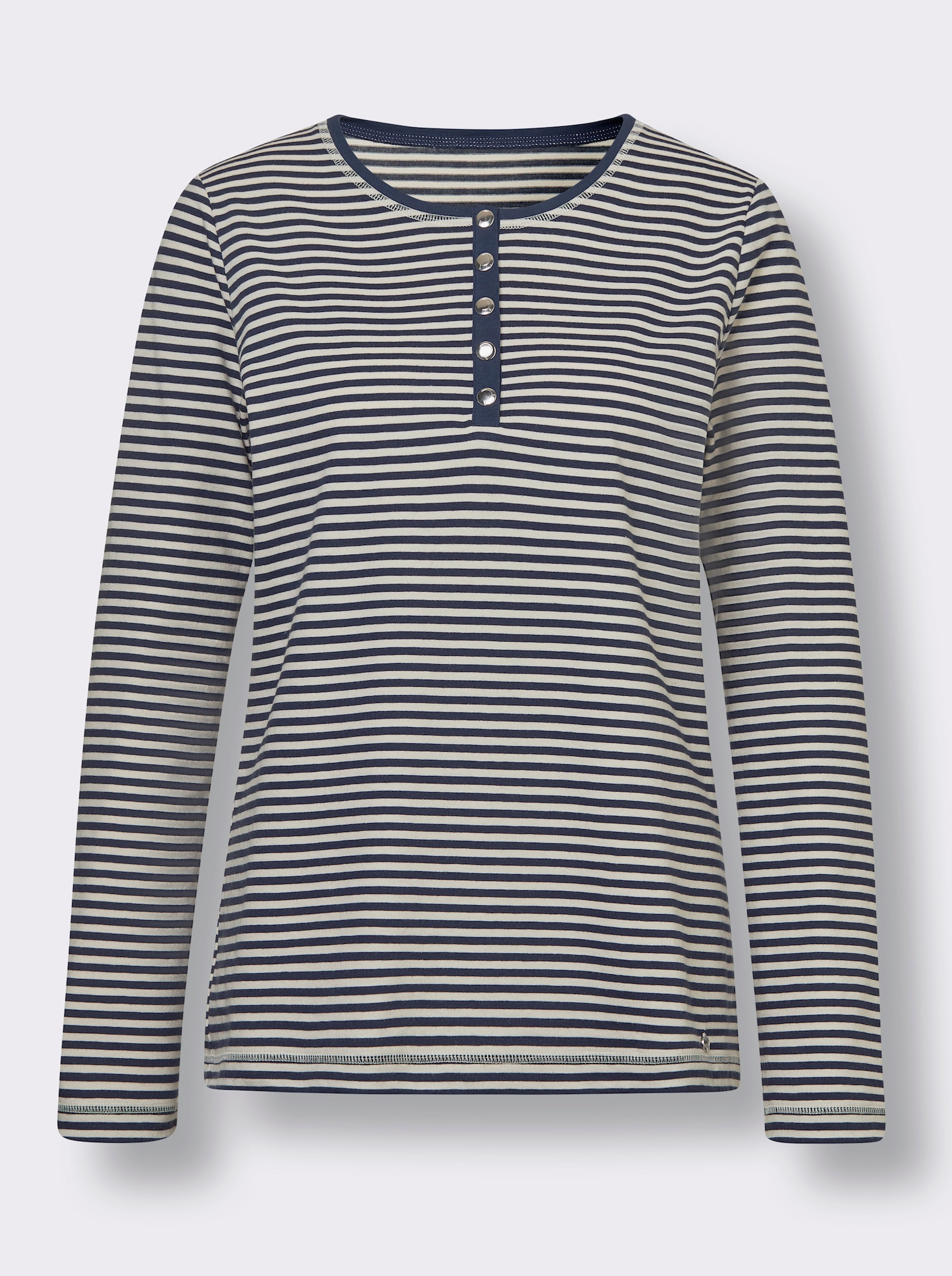 CREATION L PREMIUM Rundhalsshirt im Ringel-Dessin - marine-ecru-geringelt