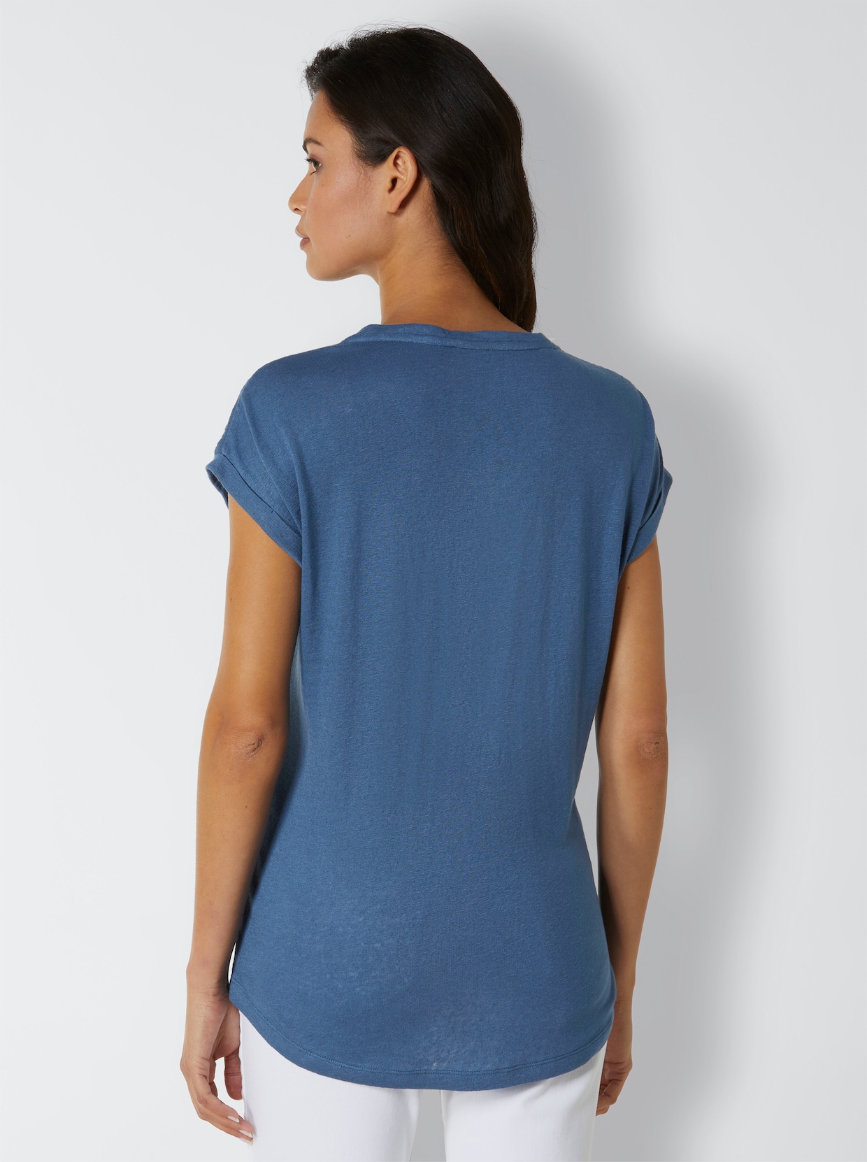 CREATION L PREMIUM T-shirt en lin et viscose - bleu jean