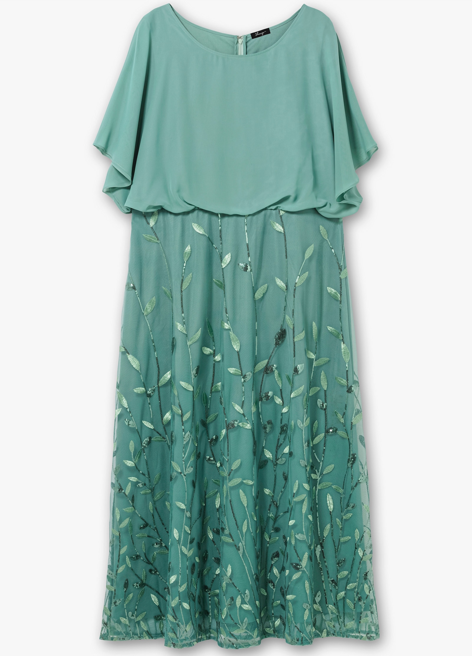 sheego Abendkleid aus Mesh, mit besticktem Rock - rauchgrün