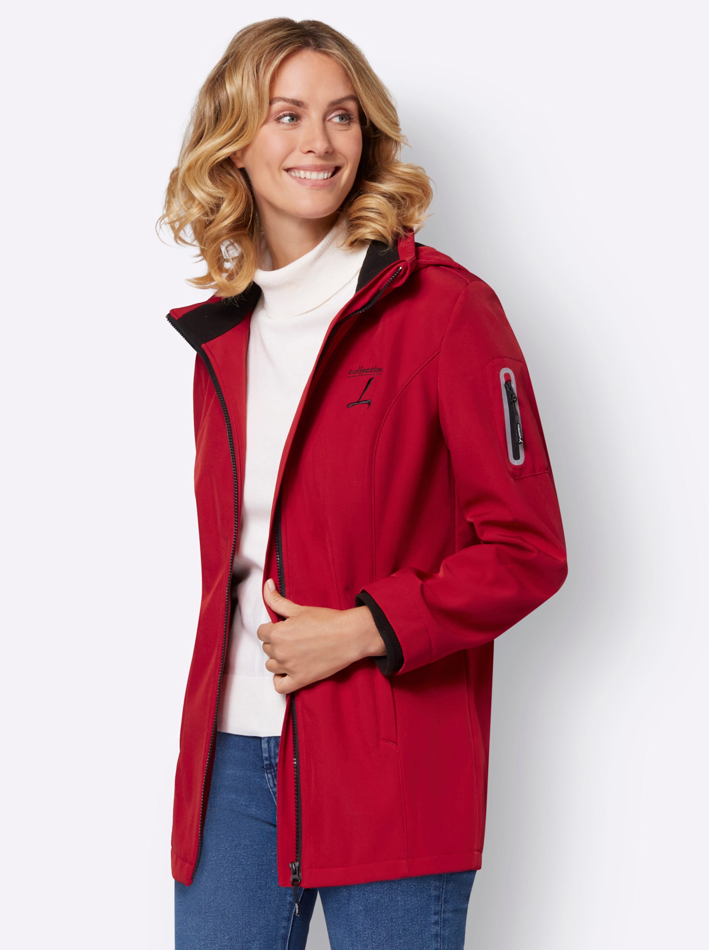 Solar&Wind günstig Kaufen-Softshell-Jacke in rot von heine. Softshell-Jacke in rot von heine <![CDATA[Die schützt Sie vor Wind, Regen und Kälte: Softshell-Jacke mit schwarzer, weich angerauter Fleece-Innenseite. Die Reflektoren vorne und hinten sorgen dafür, dass Sie im Dunkeln