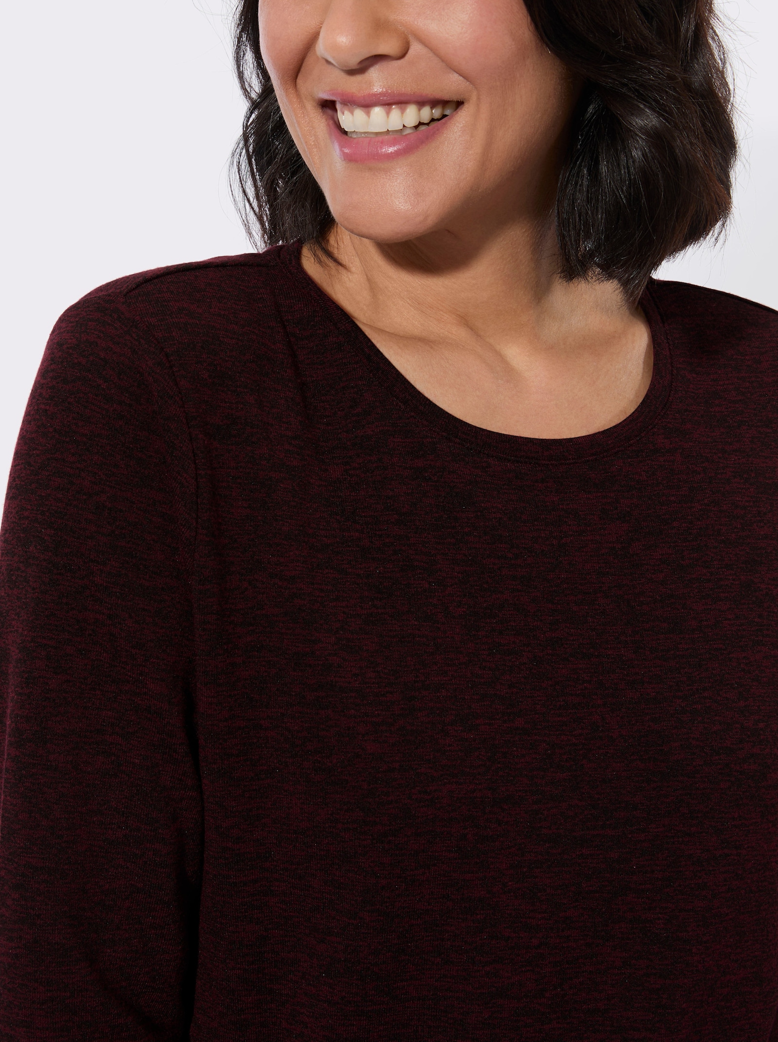 Rundhalsshirt mit Jacquard-Muster - bordeaux-meliert