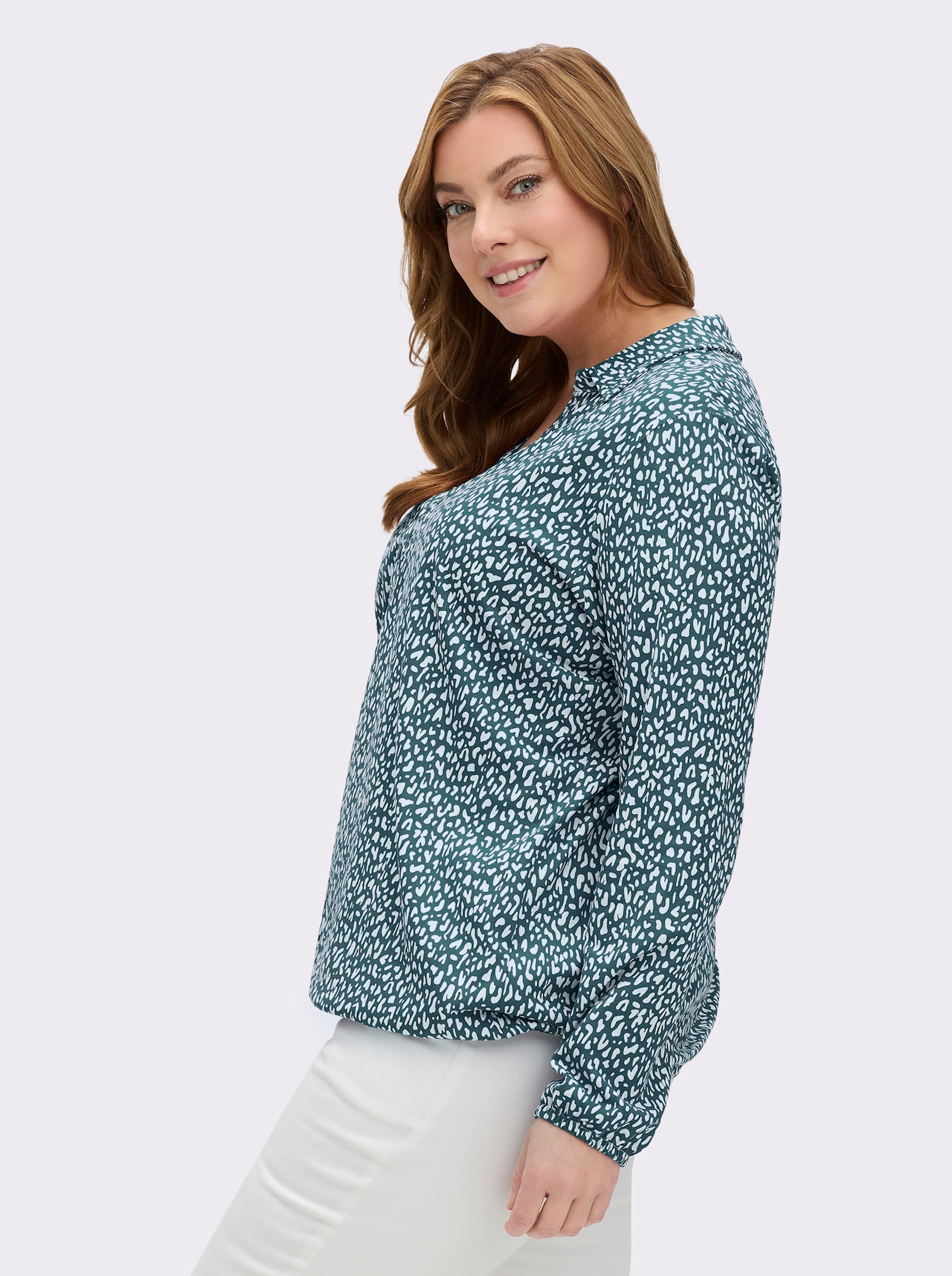 Langarmshirt mit Gummibündchen, bedruckt - petrol-weiß-bedruckt