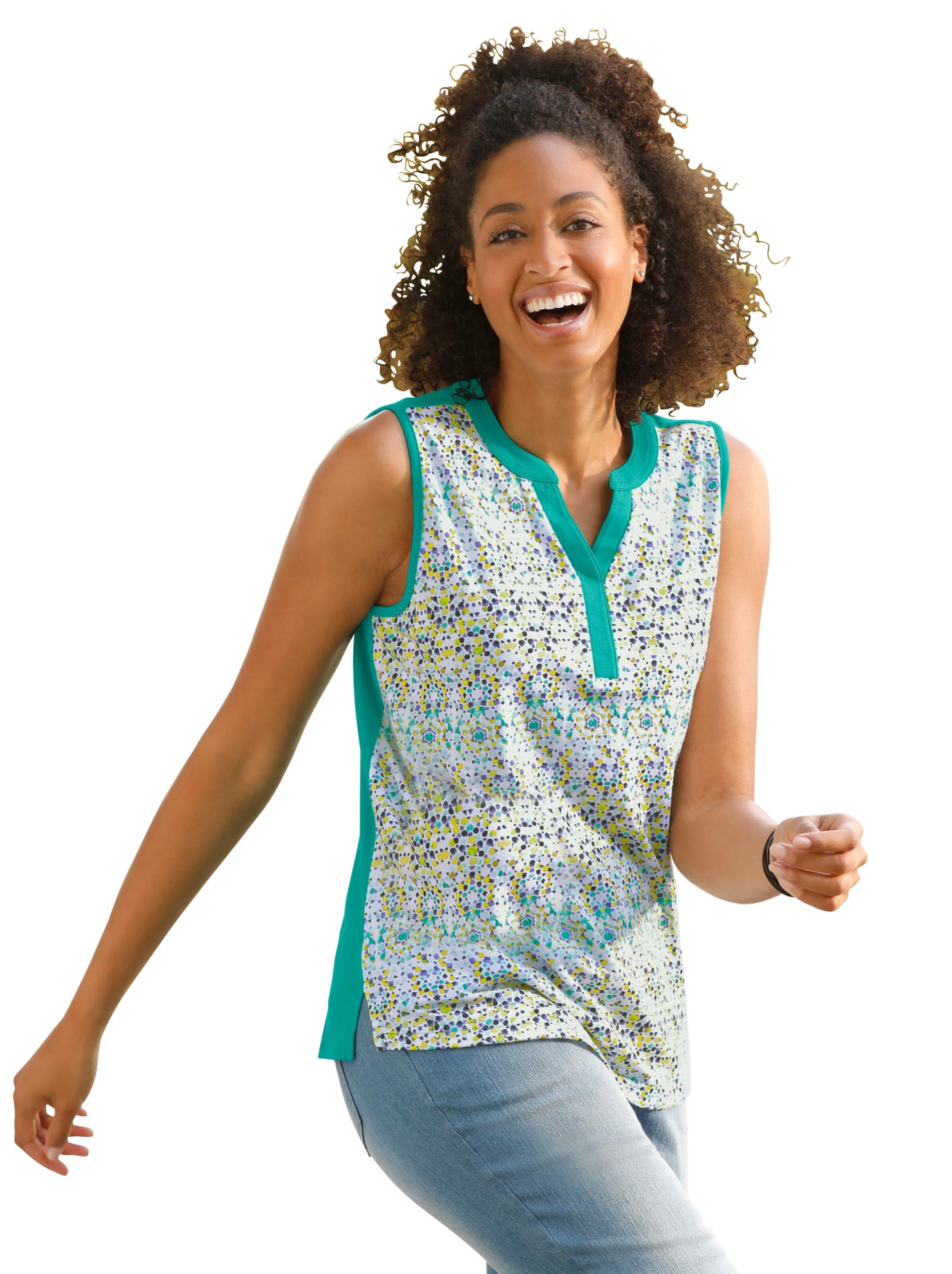 Shirttop - smaragd-gemustert