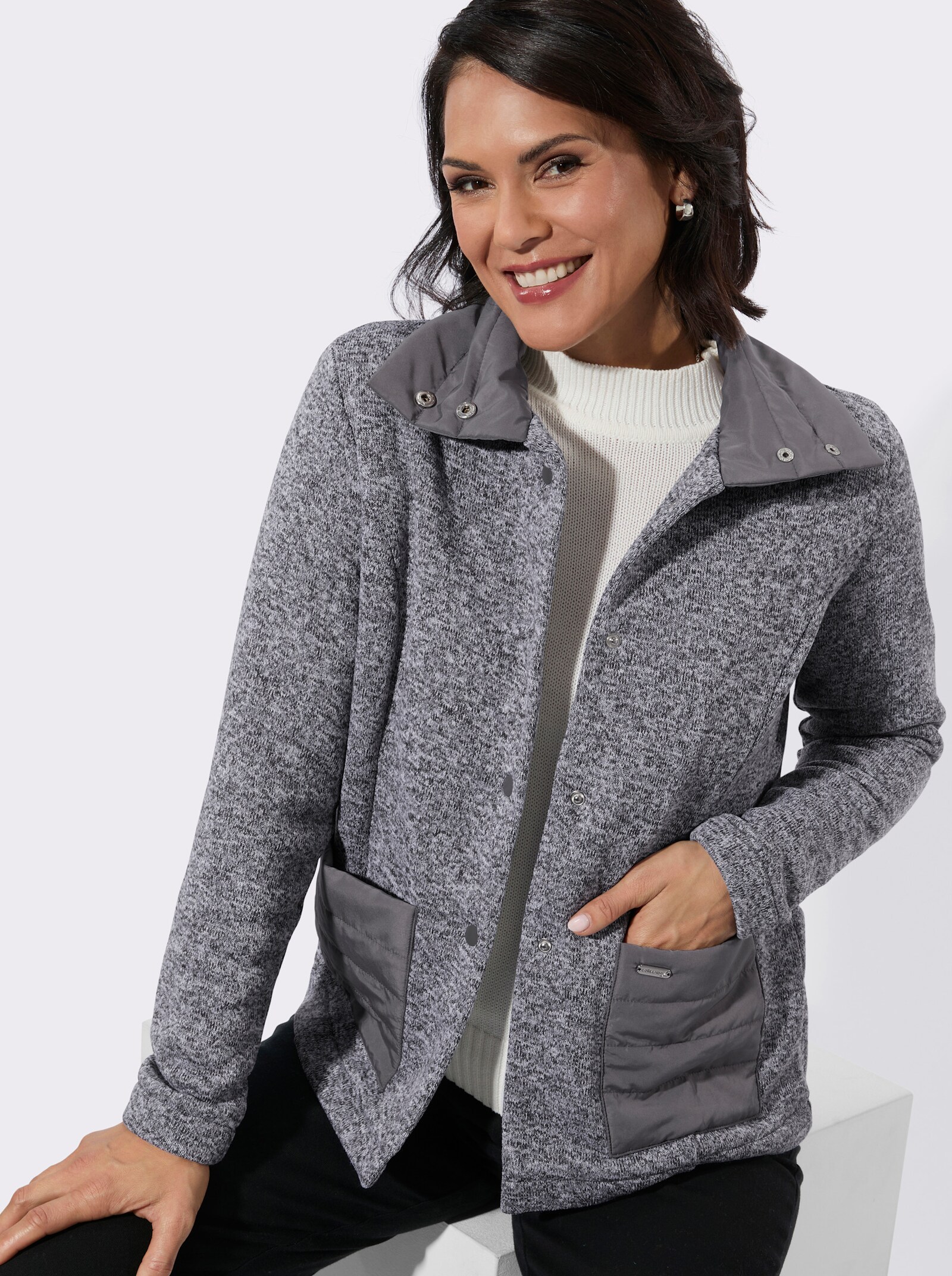 Fleecejacke mit Druckknöpfen - anthrazit-meliert