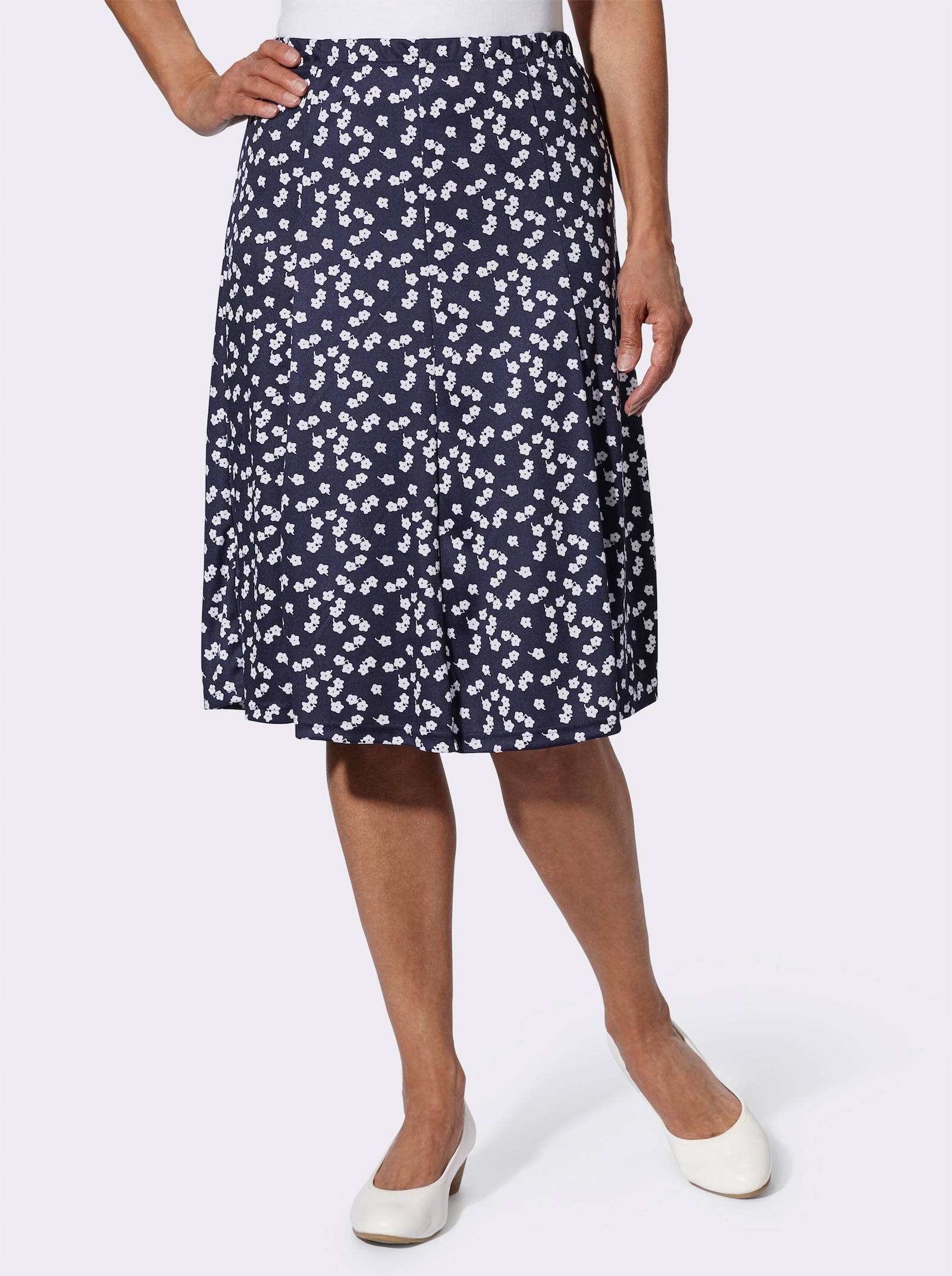 Žerzejová sukně dílového střihu - námořnická modrá-bílá-potisk