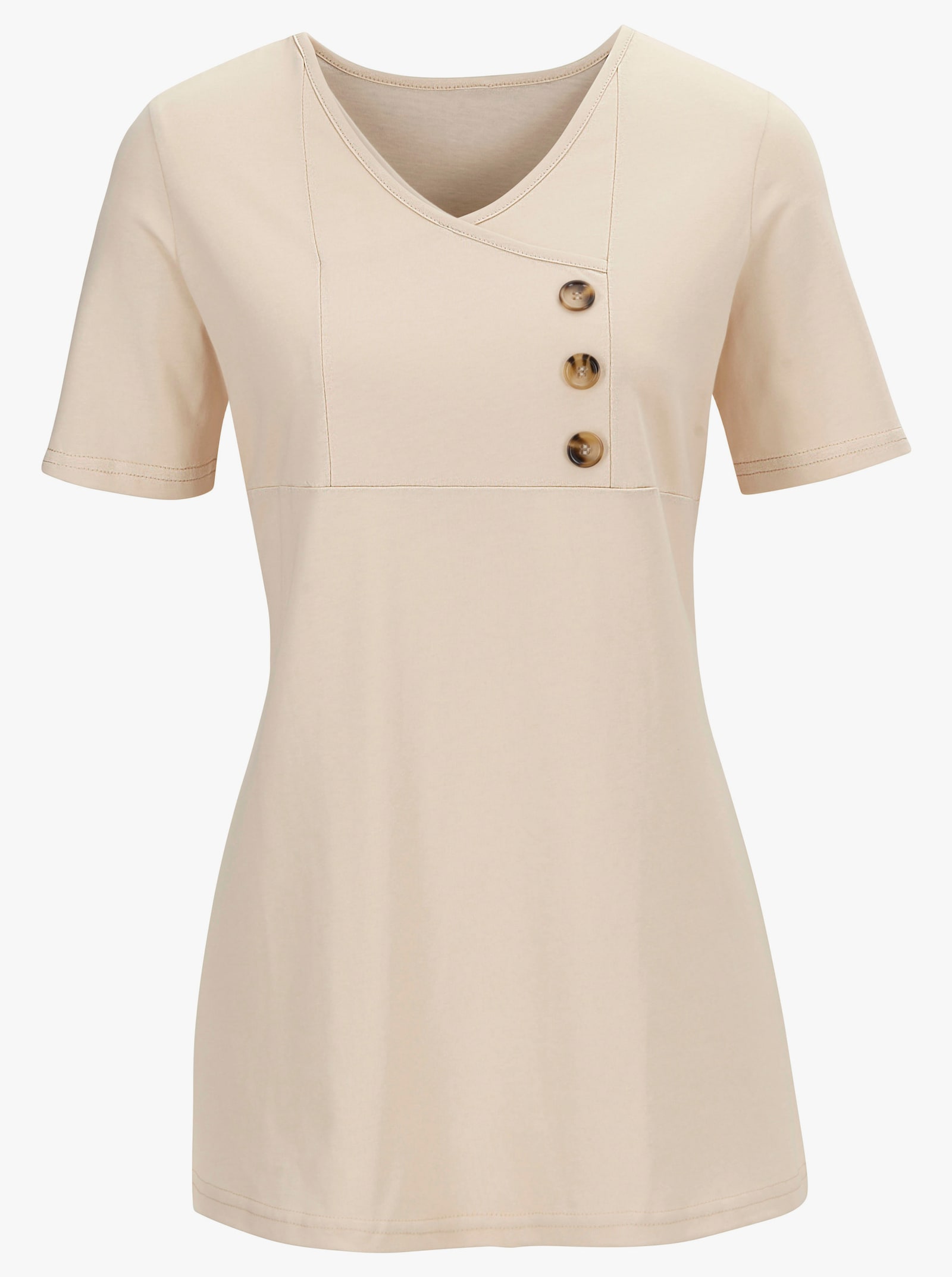 Tunikashirt mit Zierknöpfen in Holz-Optik - stein