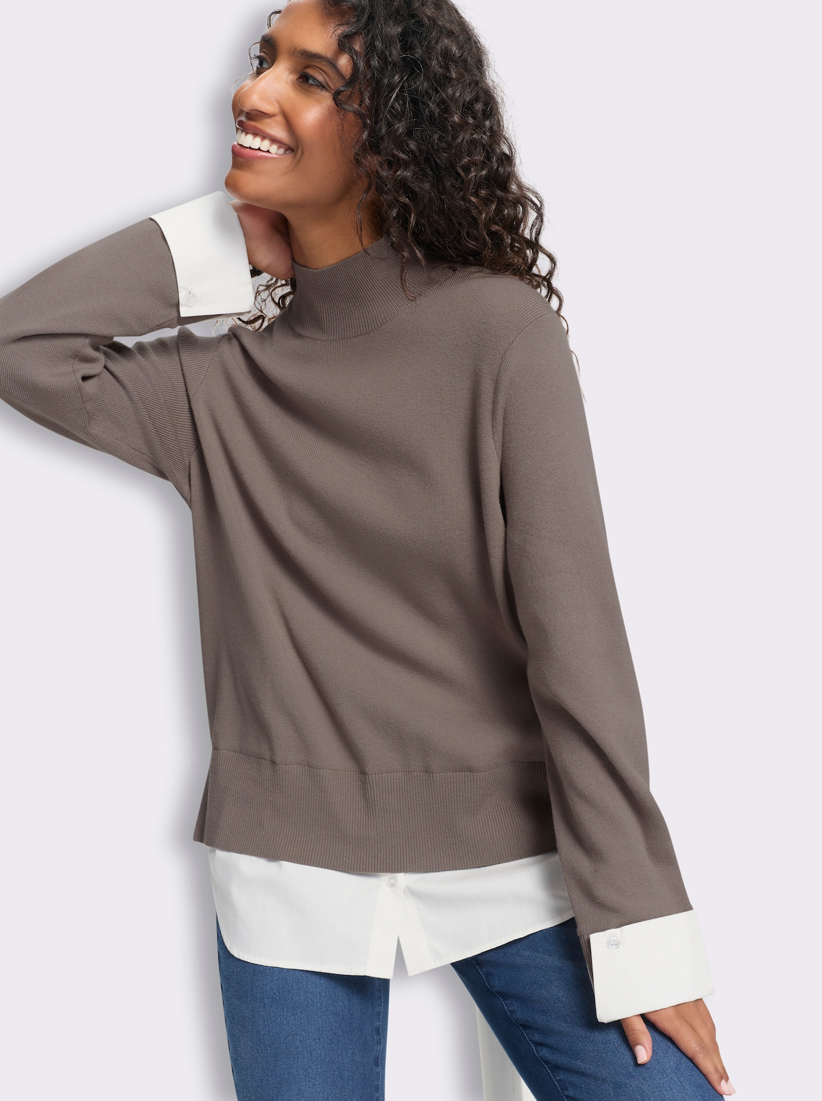 heine Feinstrickpullover in 2-in-1-Optik - taupe