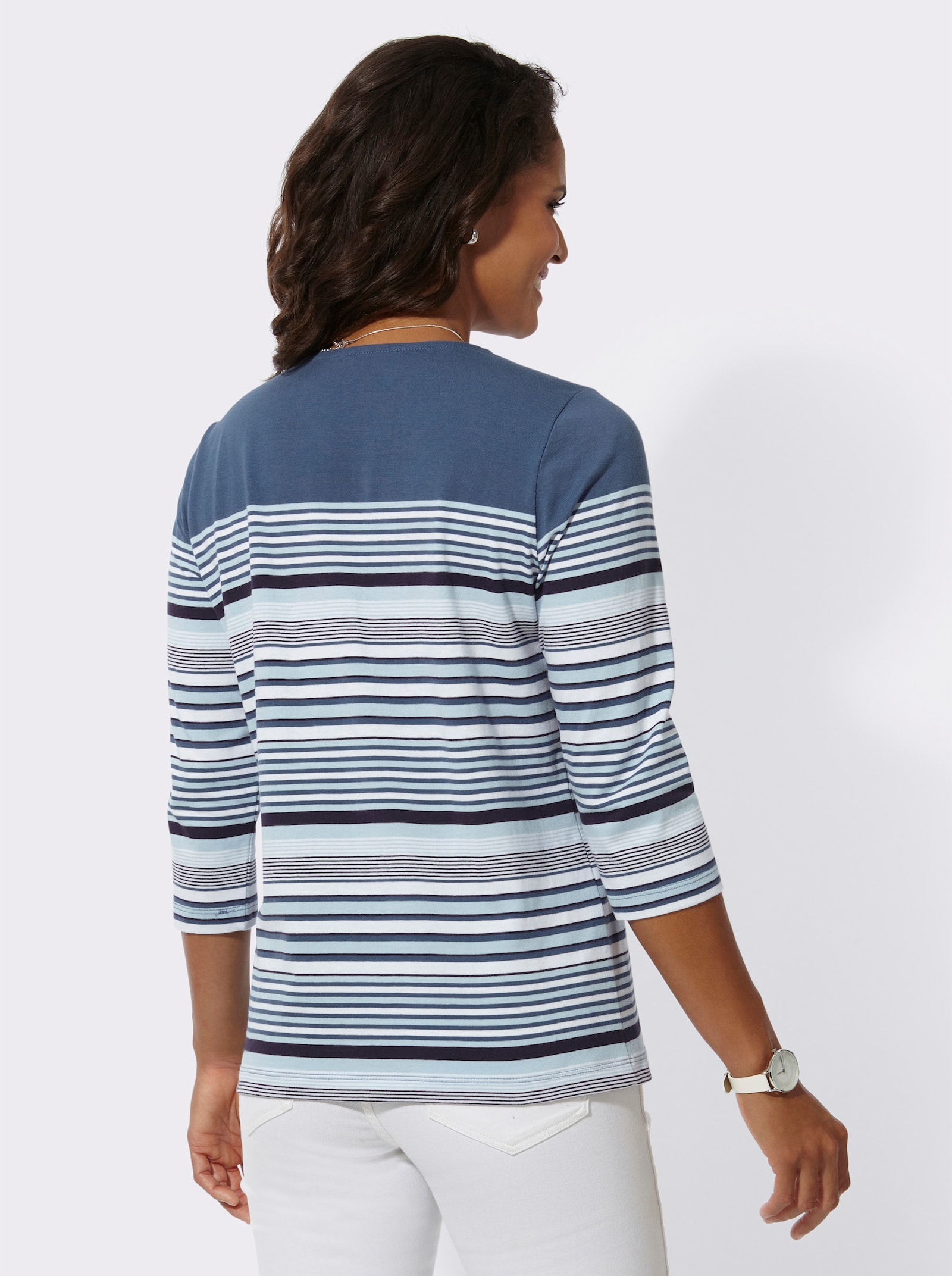 Gestreept shirt met 3/4-mouwen - jeansblauw/ecru gestreept