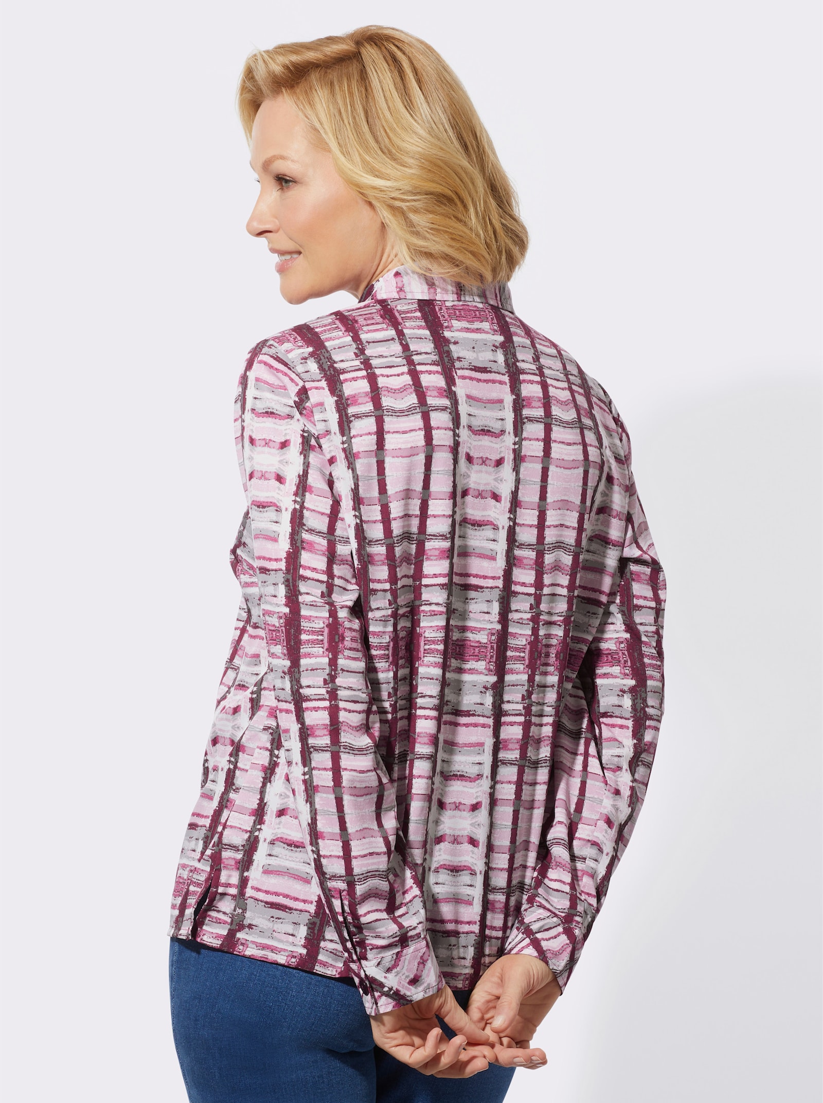 Blouse met lange mouwen en overhemdkraag - roze/bordeaux bedrukt