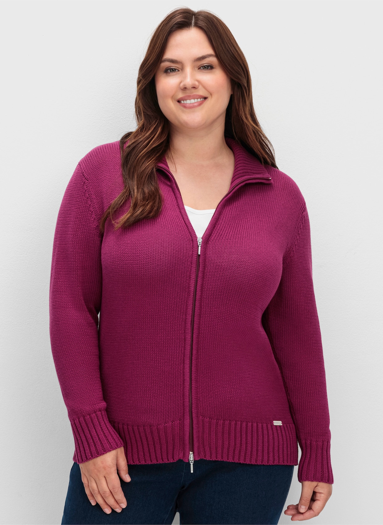 Strickjacke mit 2-Wege-Reißverschluss - fuchsia