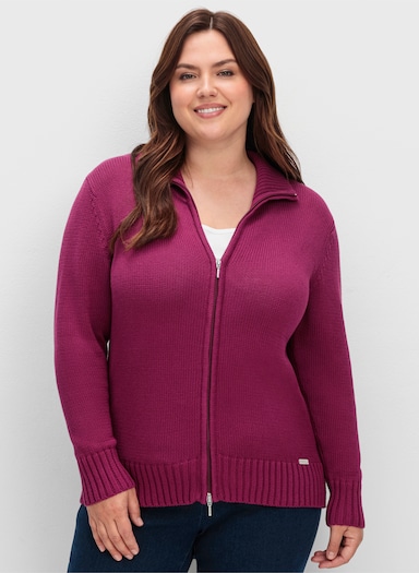 Strickjacke mit 2-Wege-Reißverschluss - fuchsia