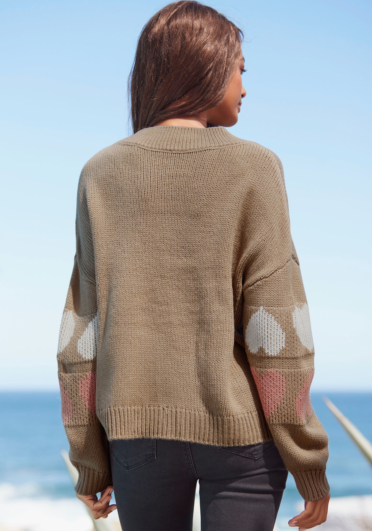 Vivance Strickpullover - camelfarben-creme-rosa