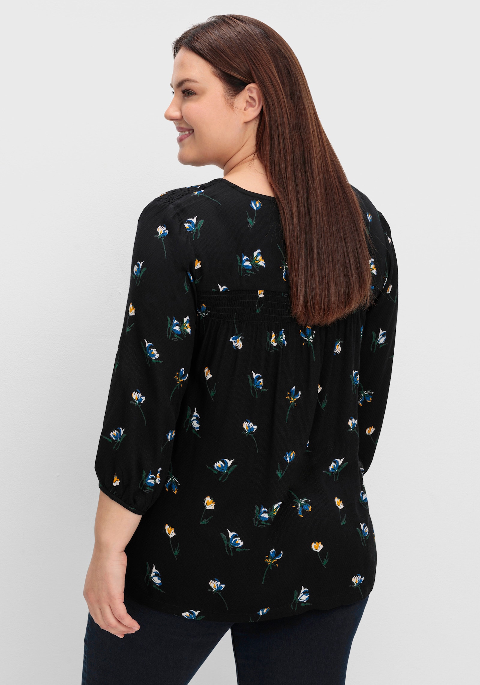 sheego Tunika mit floralem Allover-Druck - schwarz-gemustert