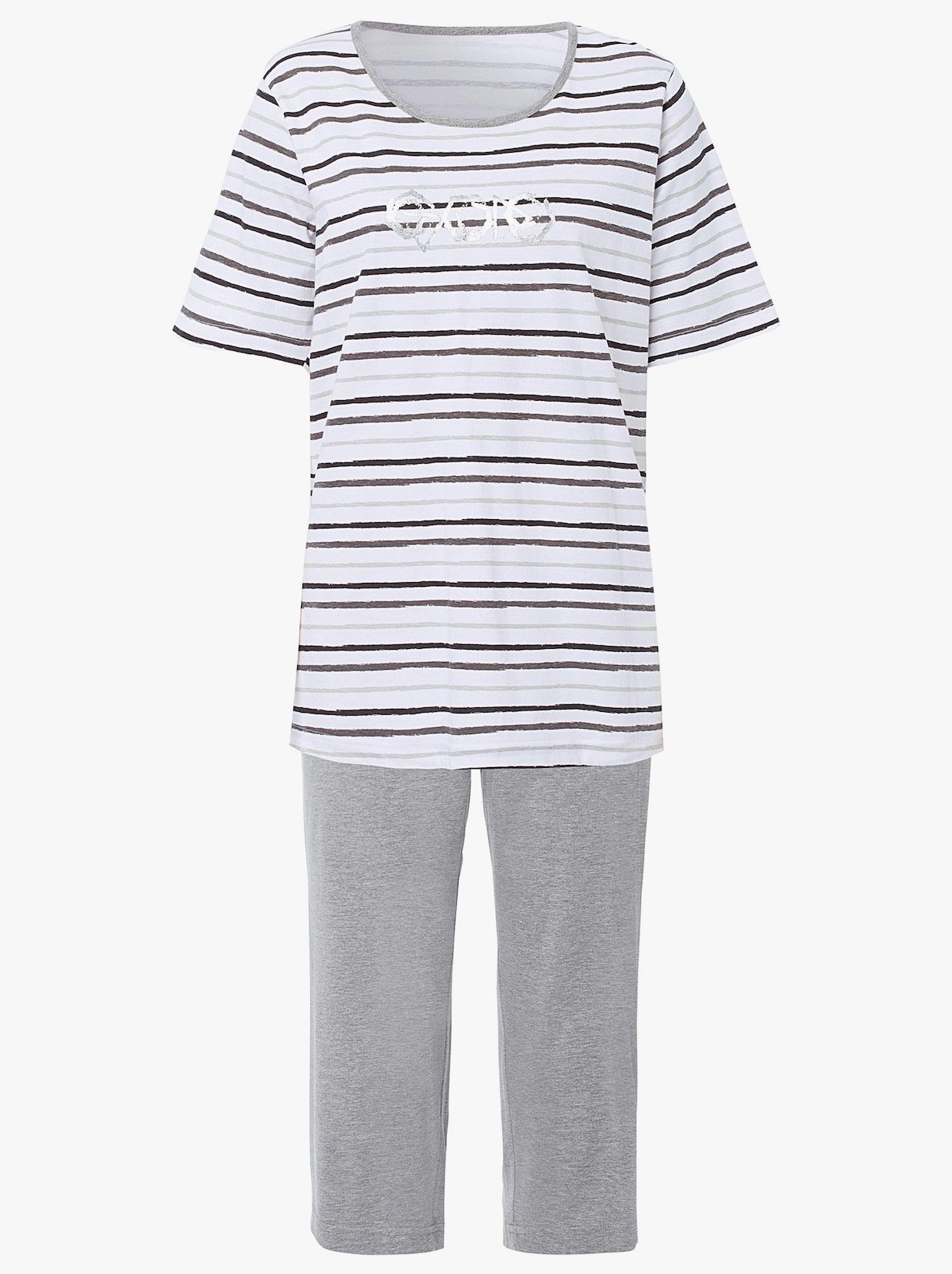 Pyjamas i caprimodell - grå, tryckt