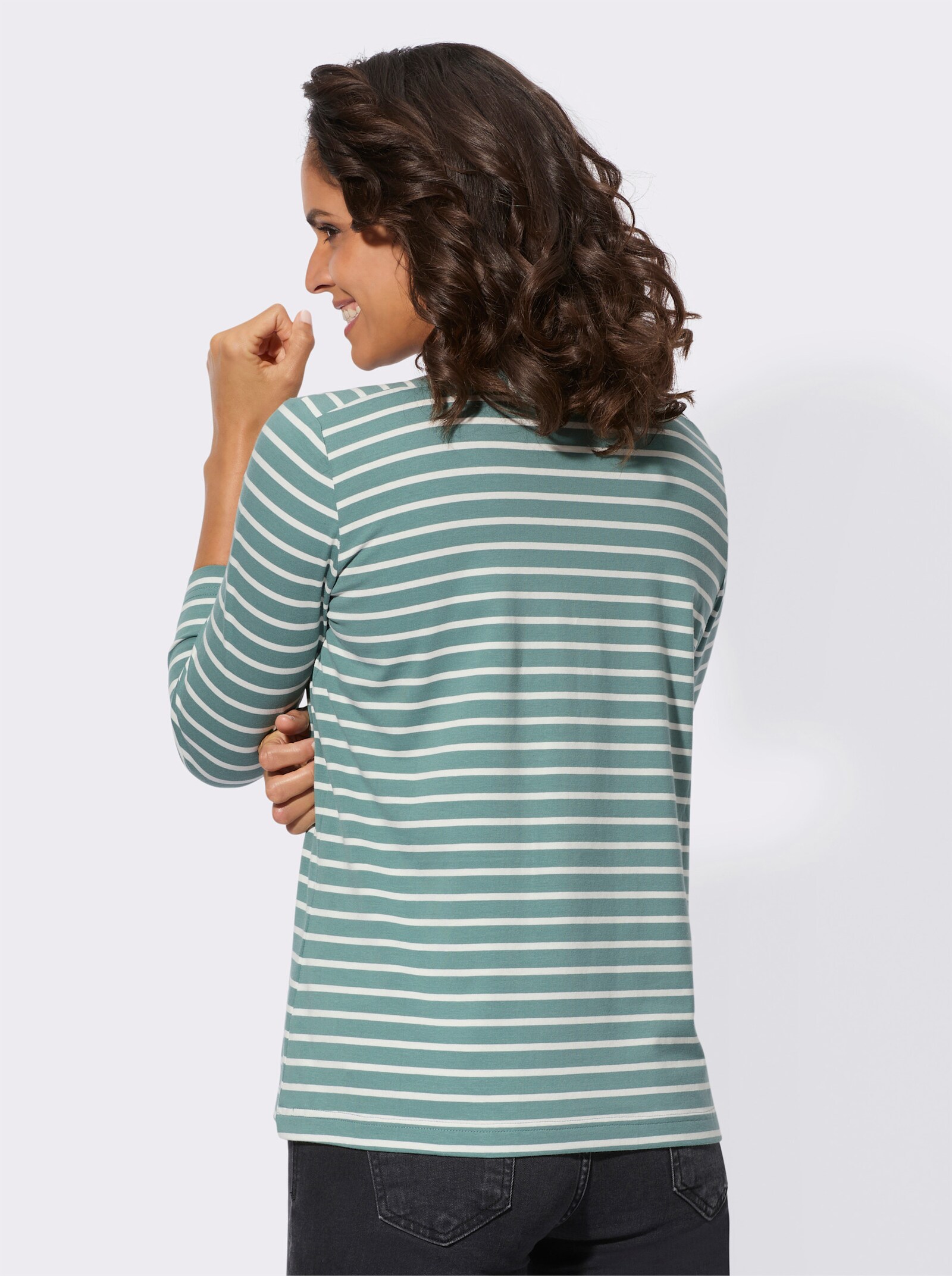 Proužkované tričko s lodičkovým výstřihem - nefritová