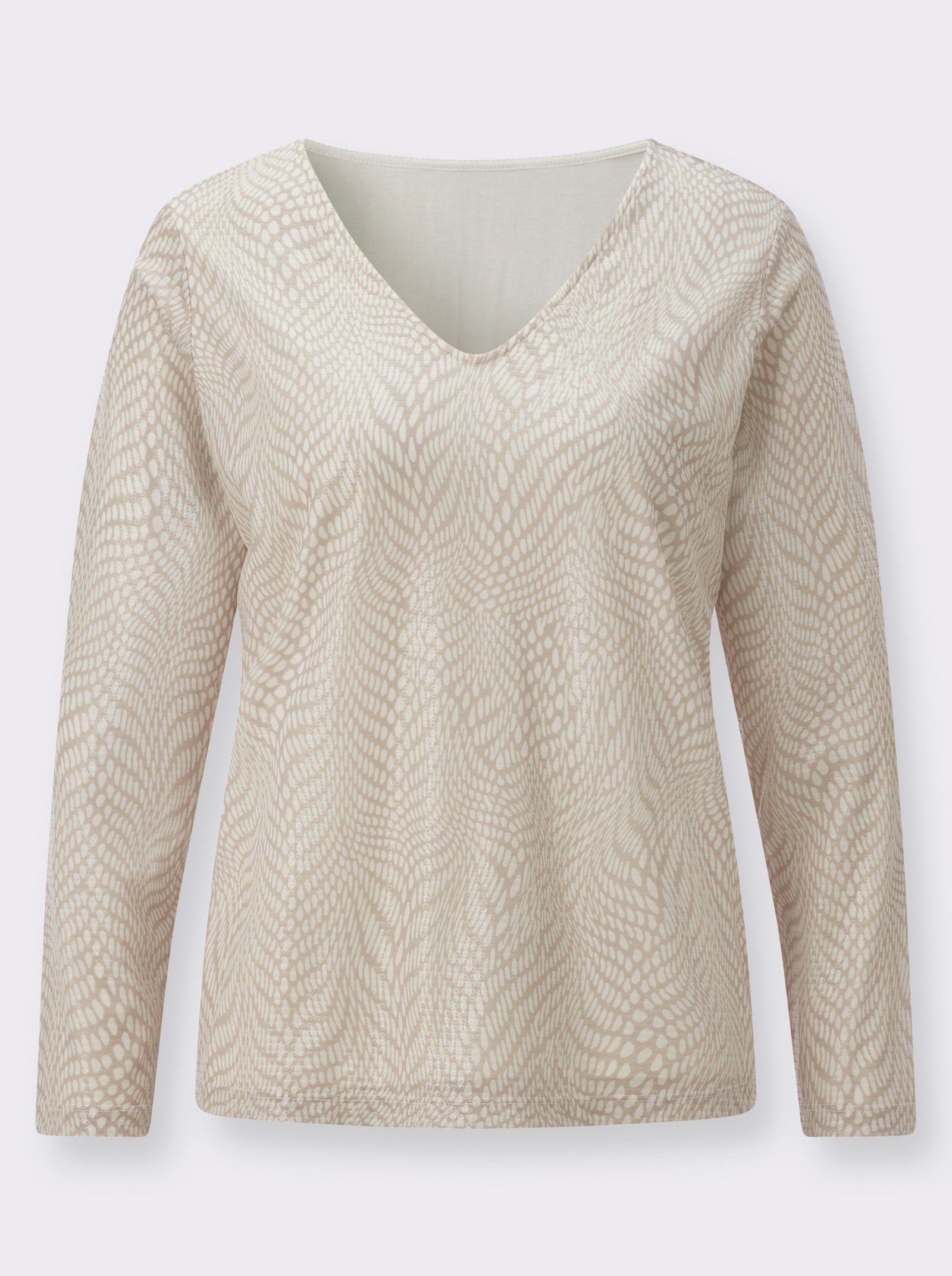 V-Shirt aus Mesh-Qualität - beige-champagner-bedruckt