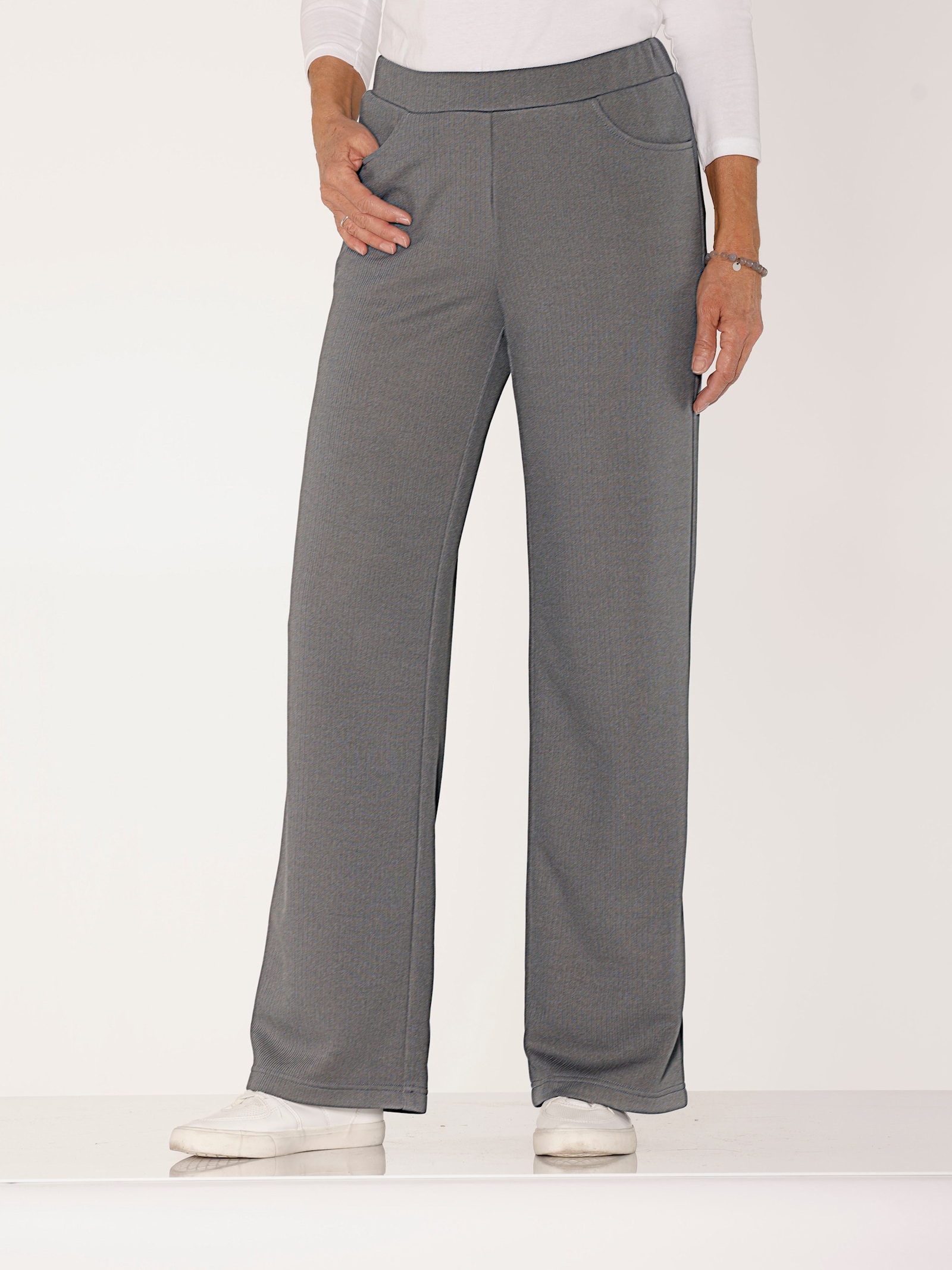 Schlupfhose in Ripp-Optik, pflegeleicht - grau