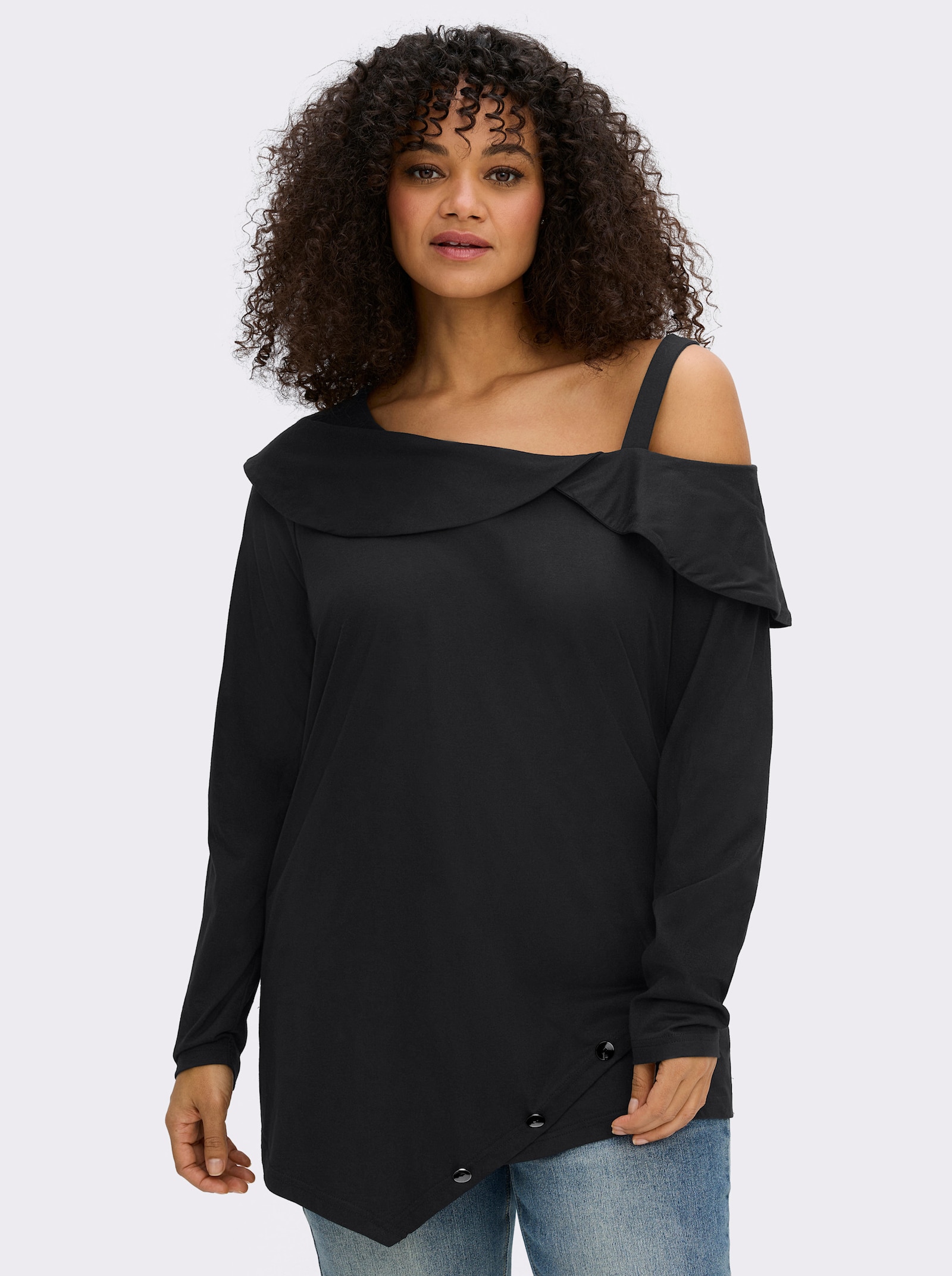 sheego by Joe Browns Langarmshirt in modischer Asymmetrie - schwarz