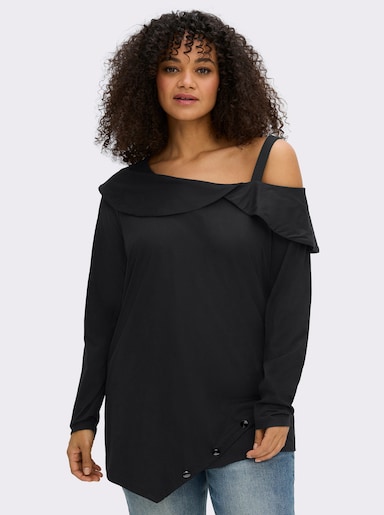 sheego by Joe Browns Langarmshirt in modischer Asymmetrie - schwarz