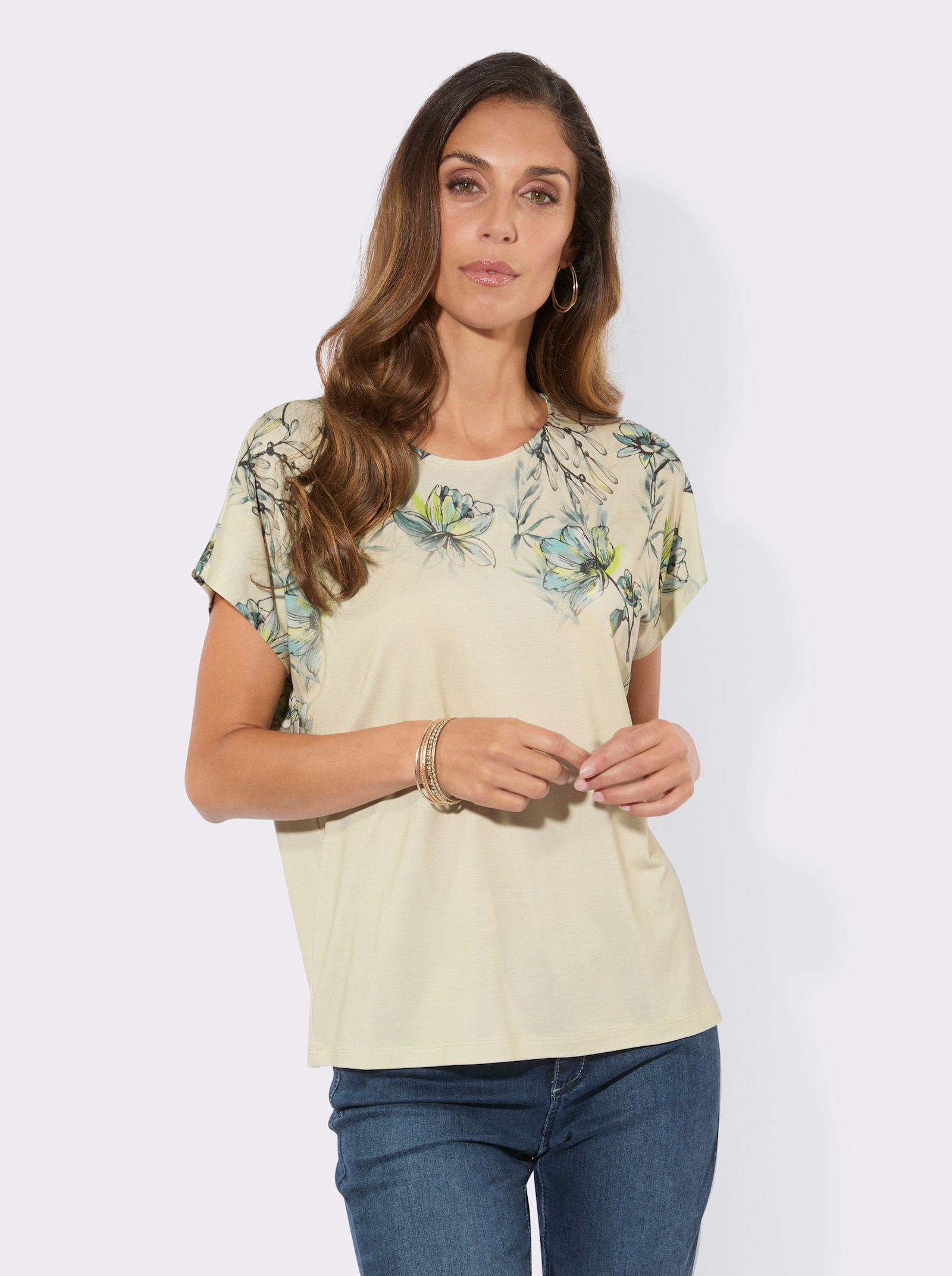 Kurzarmshirt mit platziertem Druck - elfenbein-mint-bedruckt