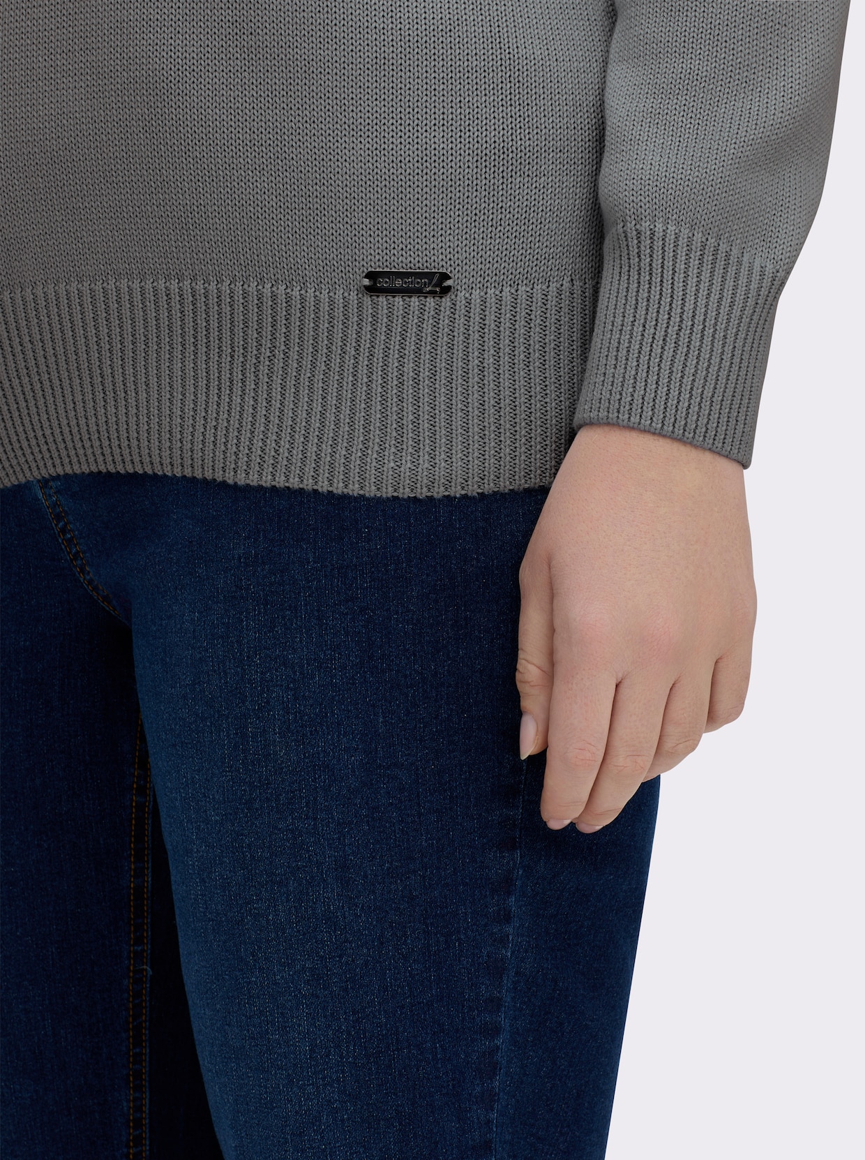 V-Ausschnitt-Pullover mit Baumwolle - grau-meliert