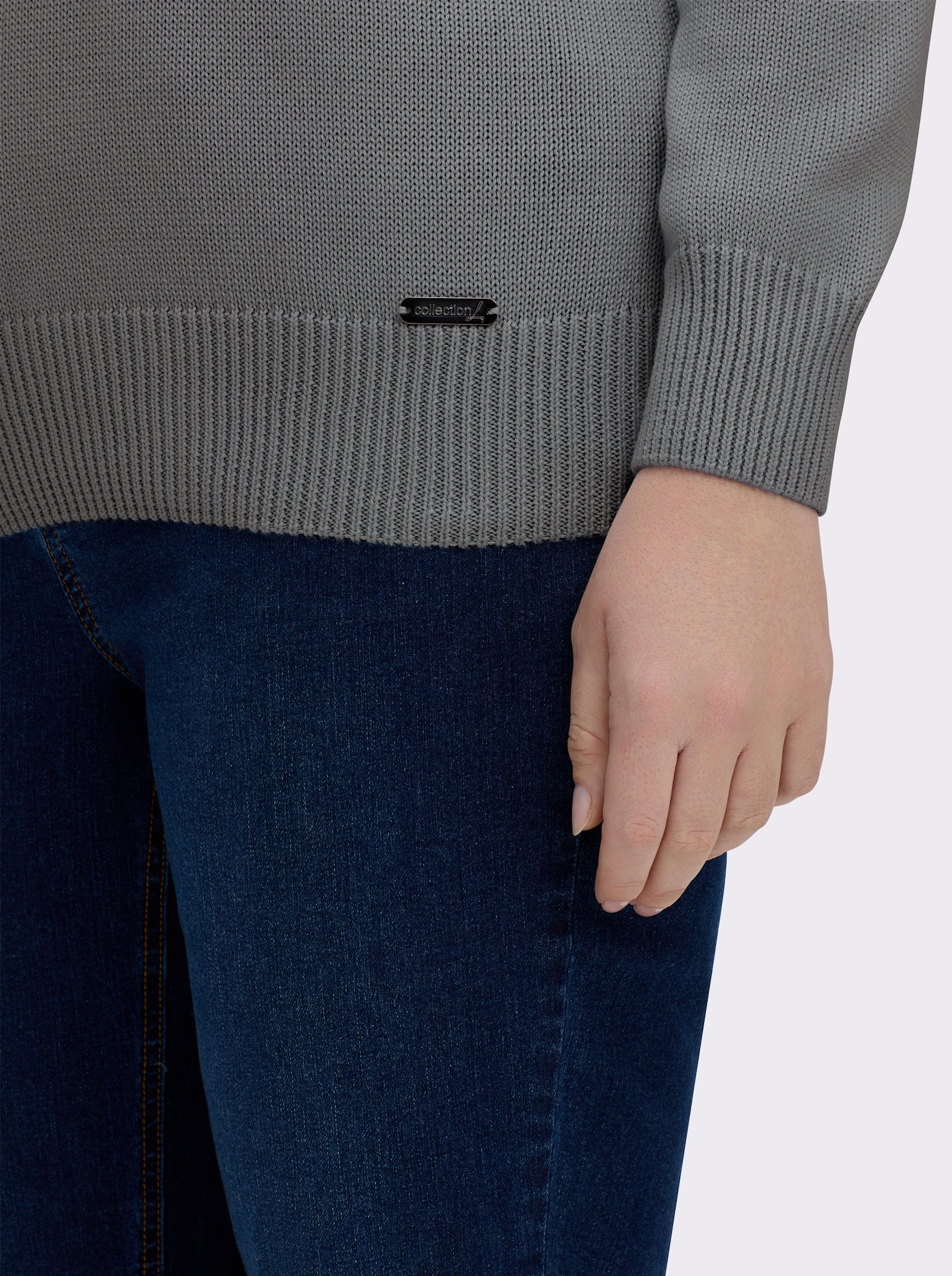 V-Ausschnitt-Pullover mit Baumwolle - grau-meliert