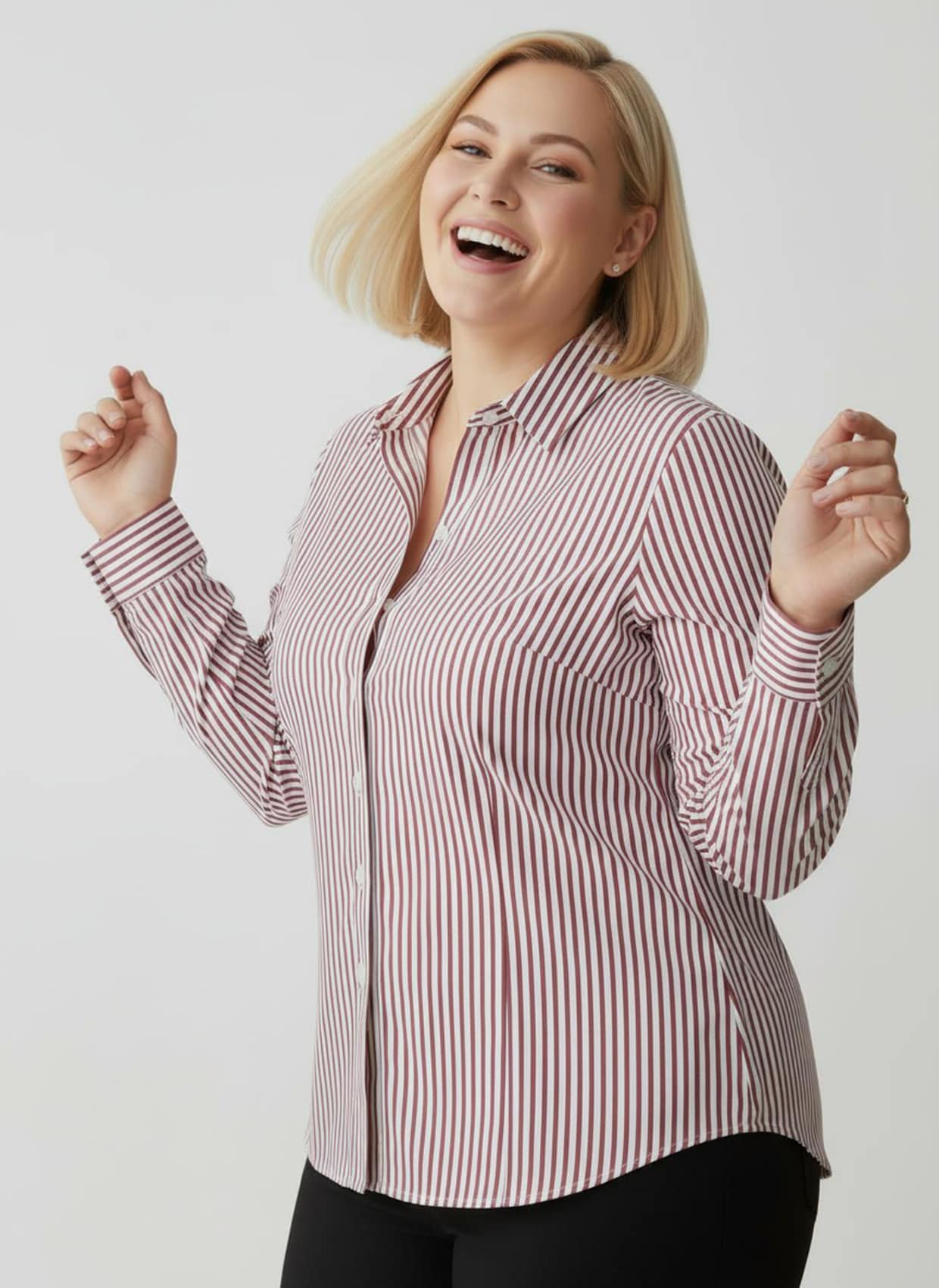 Gestreifte Bluse mit längenregulierbaren Ärmeln - rot-ecru-gestreift