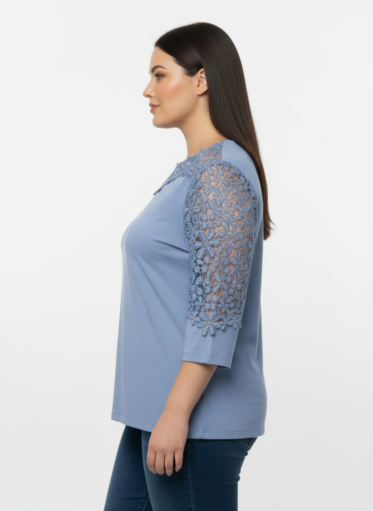 Spitzenshirt mit U-Boot-Ausschnitt - bleu