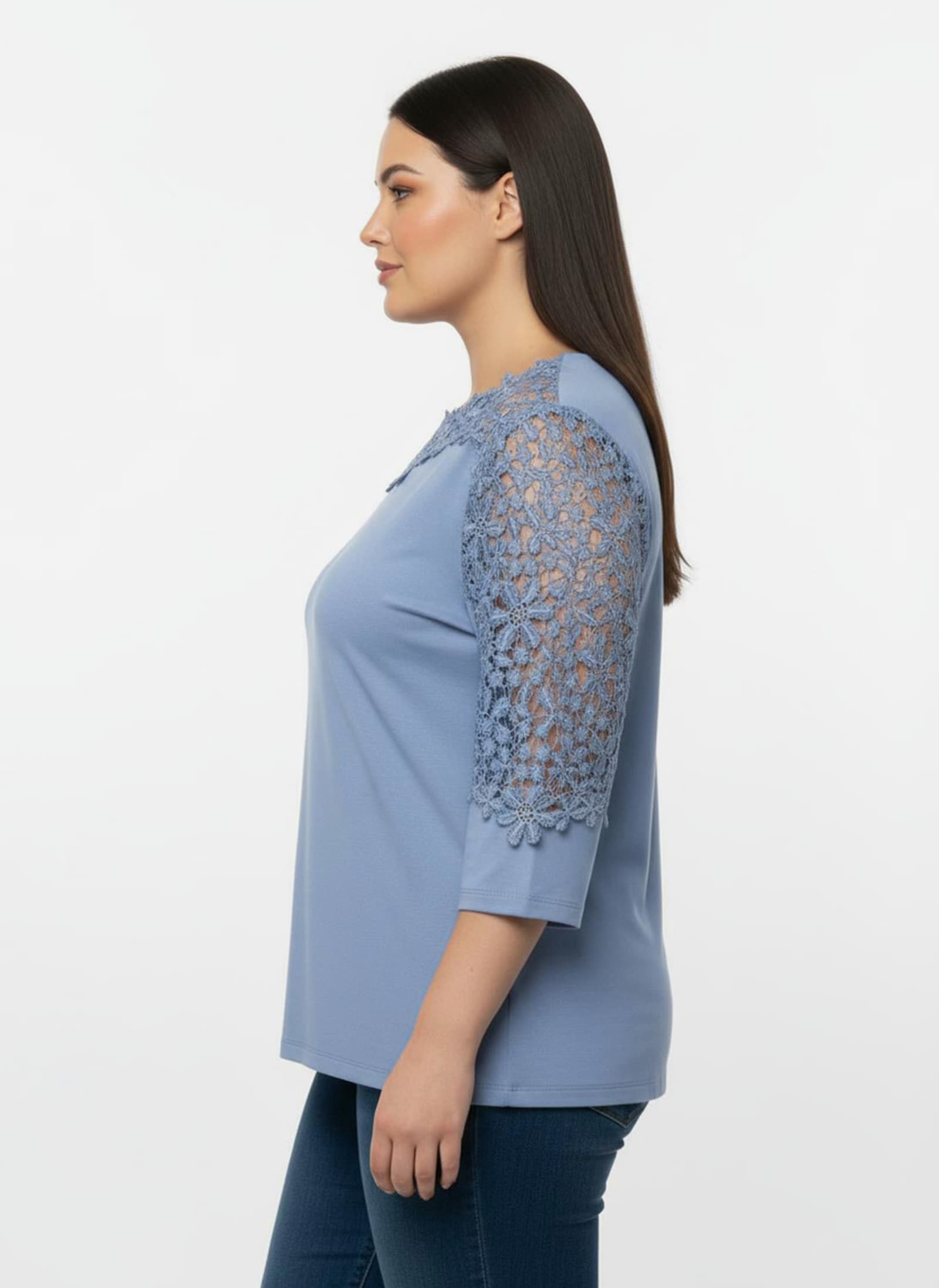 Spitzenshirt mit U-Boot-Ausschnitt - bleu