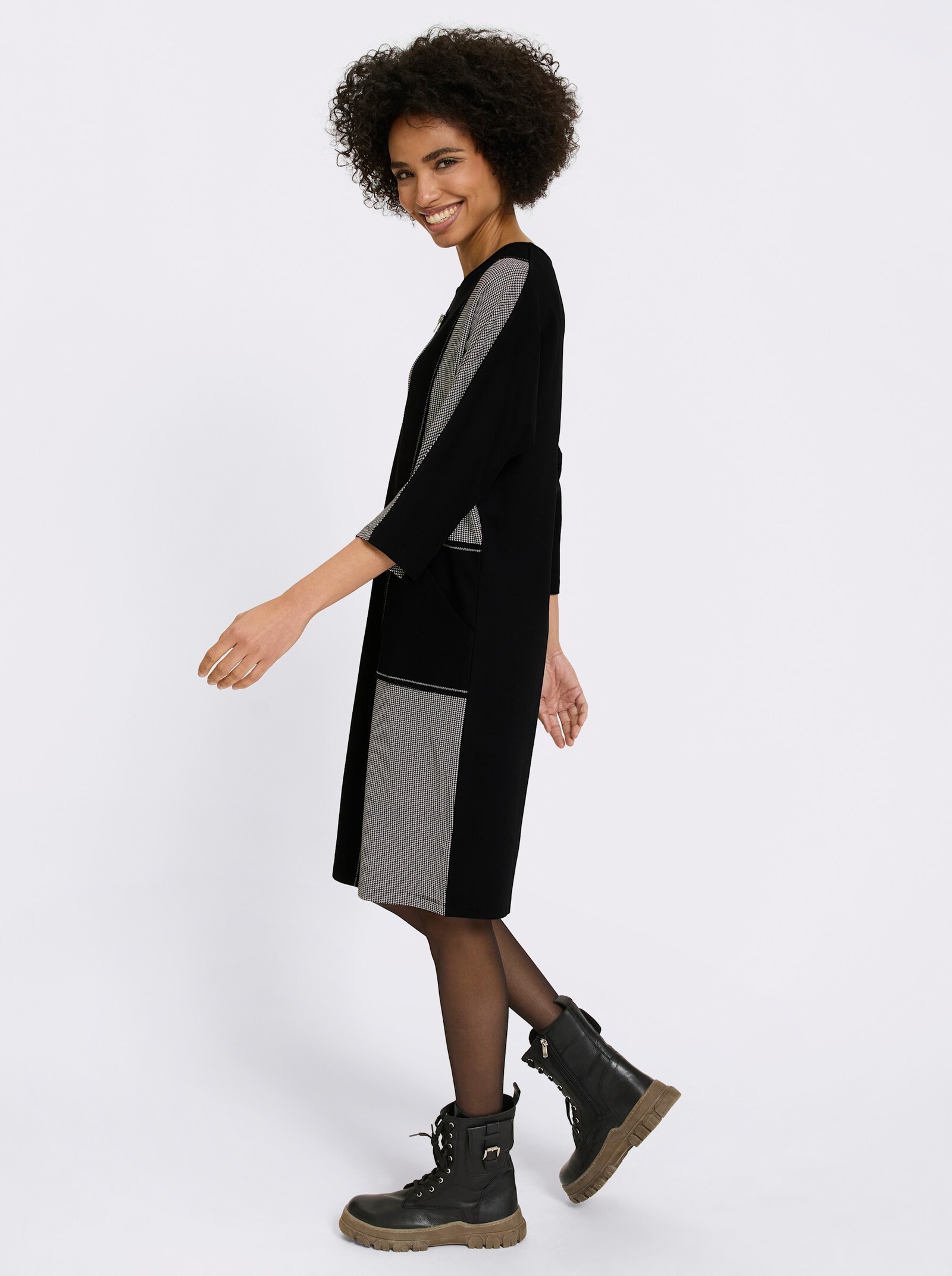 heine Webkleid mit Patch-Elementen - schwarz