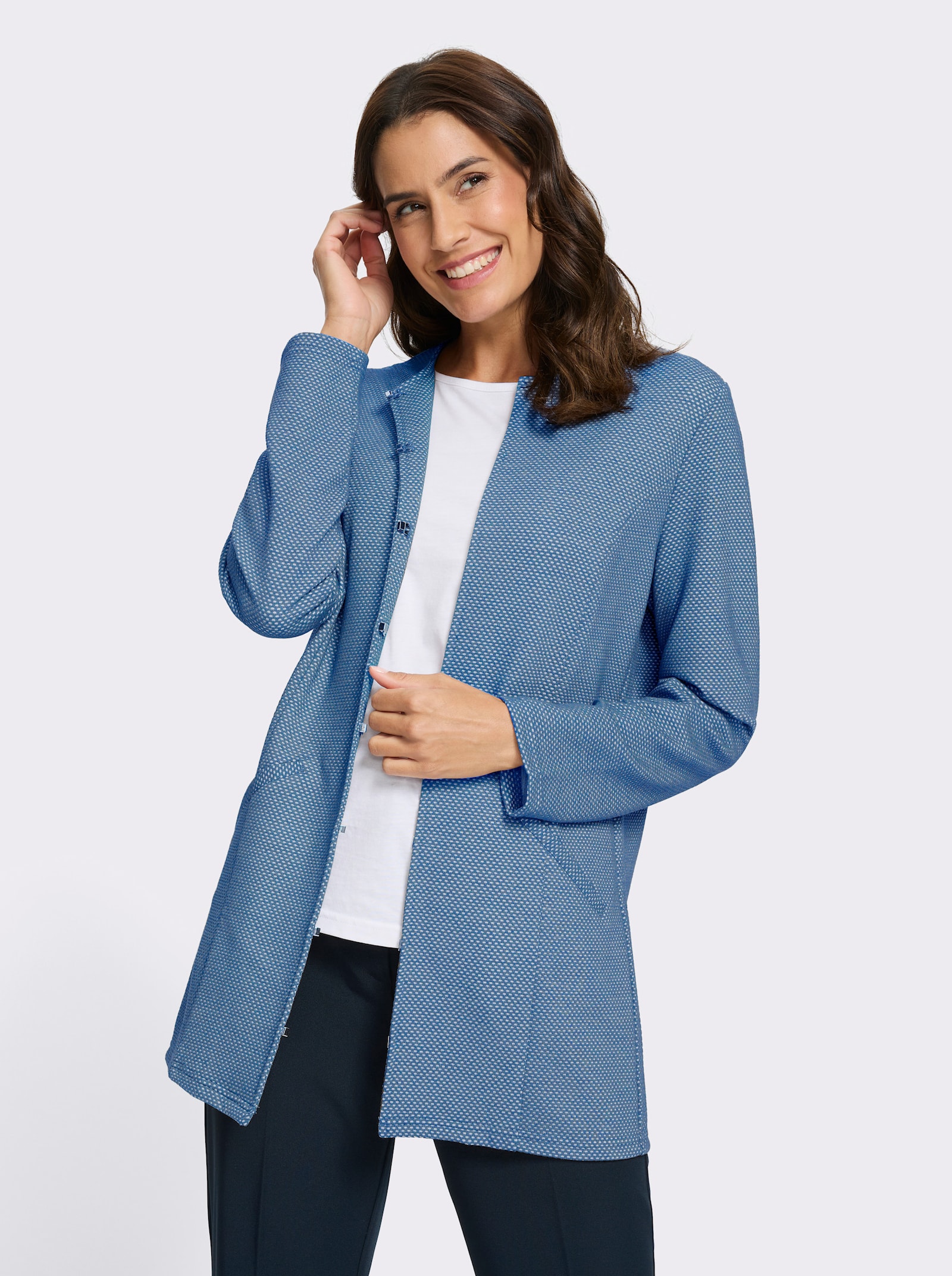 Shirtjacke in Struktur-Qualität - mittelblau