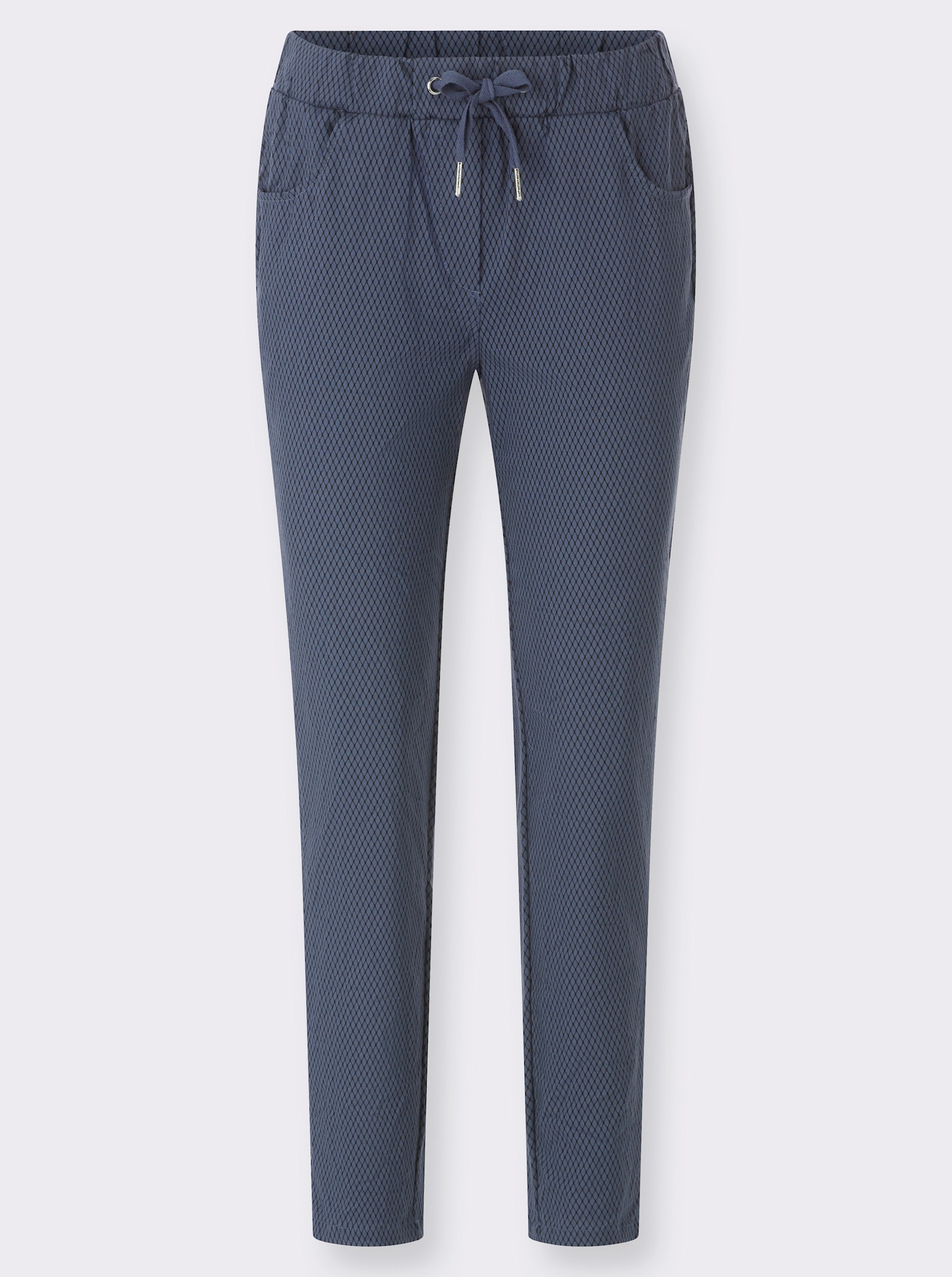 heine Druckhose in Crinkle-Optik - rauchblau-schwarz-bedruckt