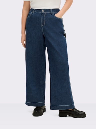 sheego Jeans mit weitem Bein und Galonstreifen - blue-stone-washed