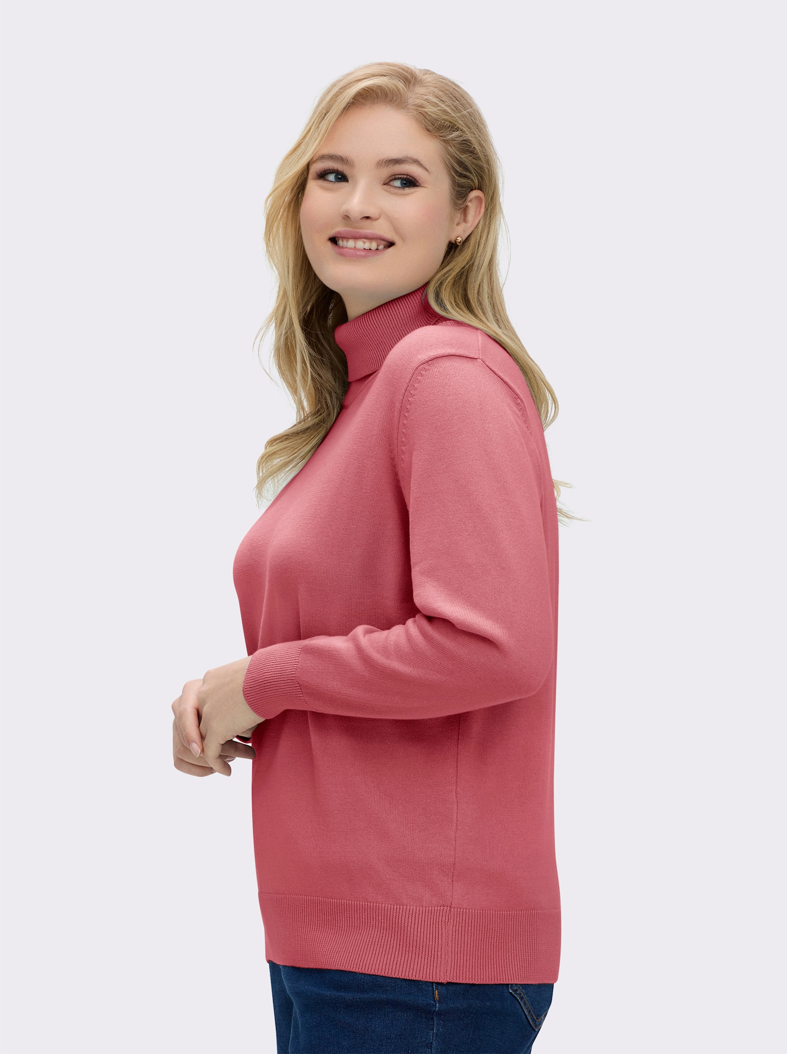 Rollkragenpullover aus reiner Baumwolle - korallenrot