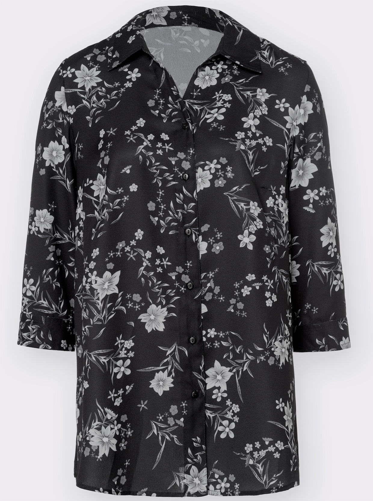 Longline blouse - zwart geprint