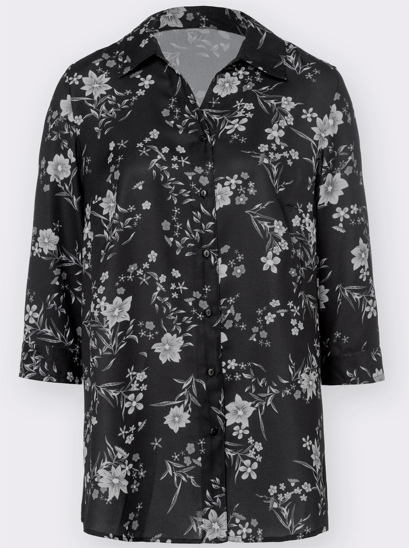 Lange blouse met bloemetjesprint - zwart geprint