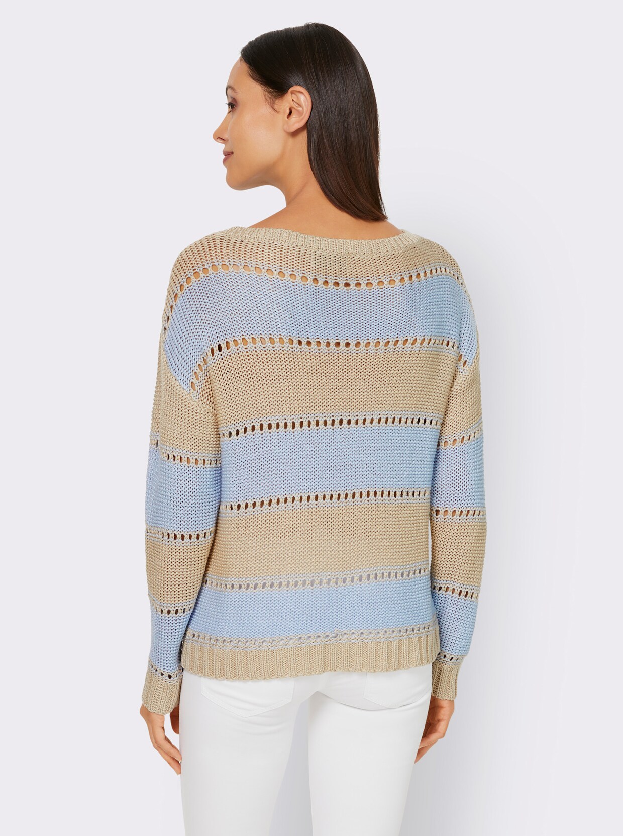 heine Pullover - zand/licht blauw gestreept