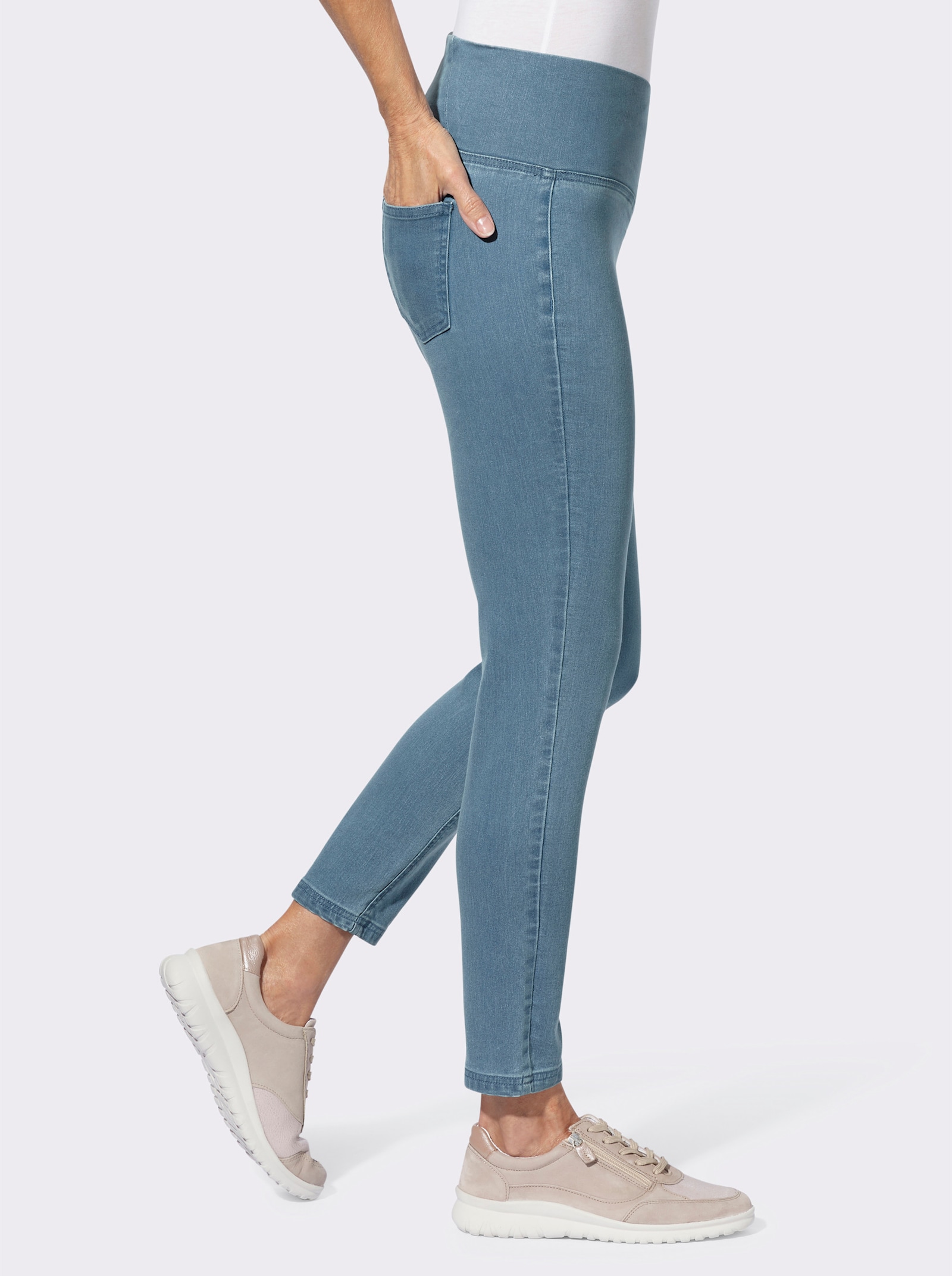 Jeansleggings mit überlappendem Bund - blue-bleached